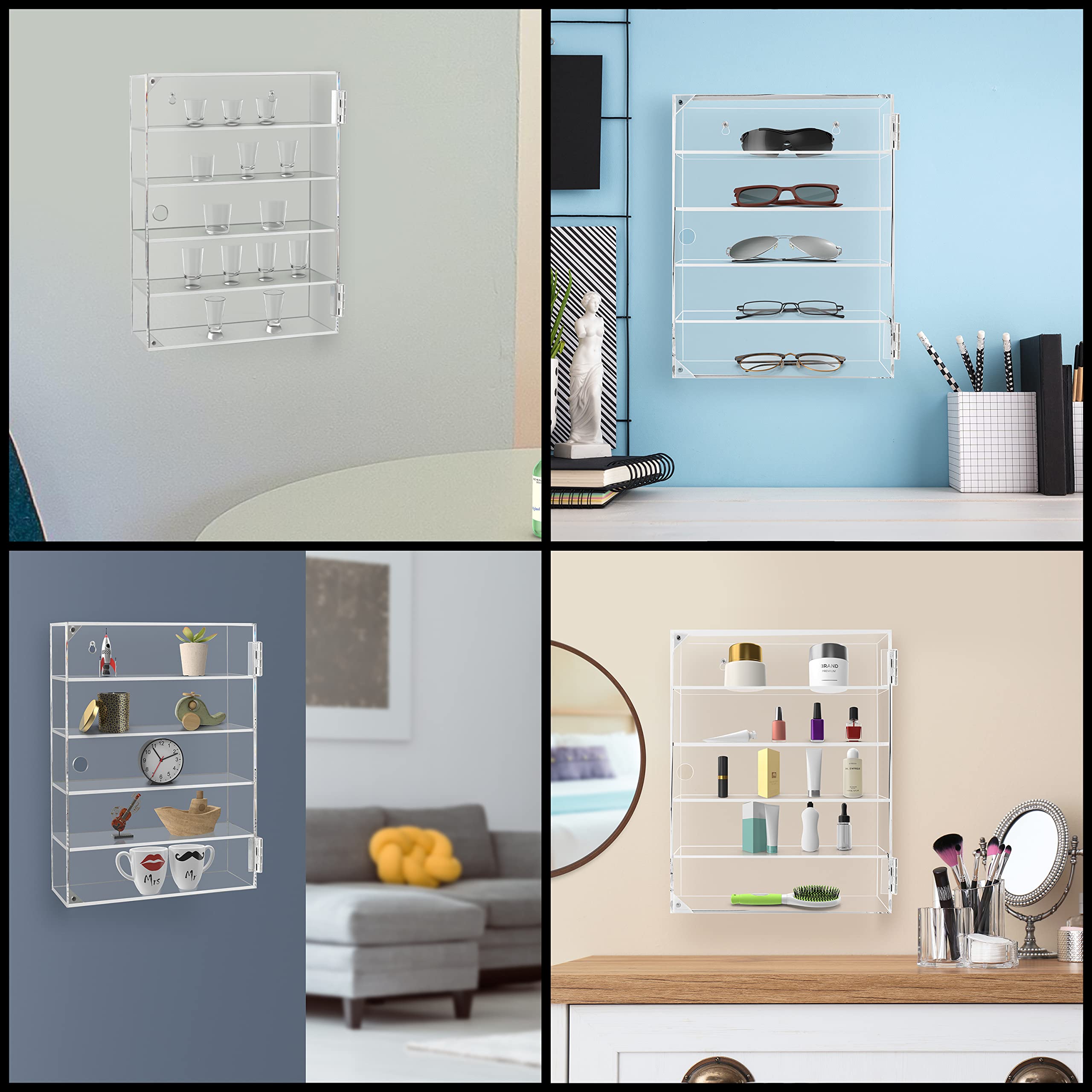 Belle Vous Vitrina Expositora para Colecciones con 5 Niveles de Acrílico Transparente - 27,5 x 7,5 x 35,7 cm - Estantes de Pared para Vasos de Chupitos, Figuras - Vitrinas para Colecciones de Rocas