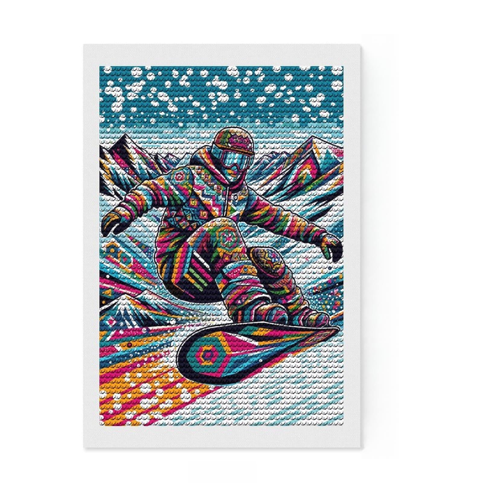 Junmoney Snowboarding WPAP Pop Art Diamond Painting Kit 8"x12", Full Kit Included, Calming Craft to Unwind, Office Decor, Gift Idea, Easy to Enjoy