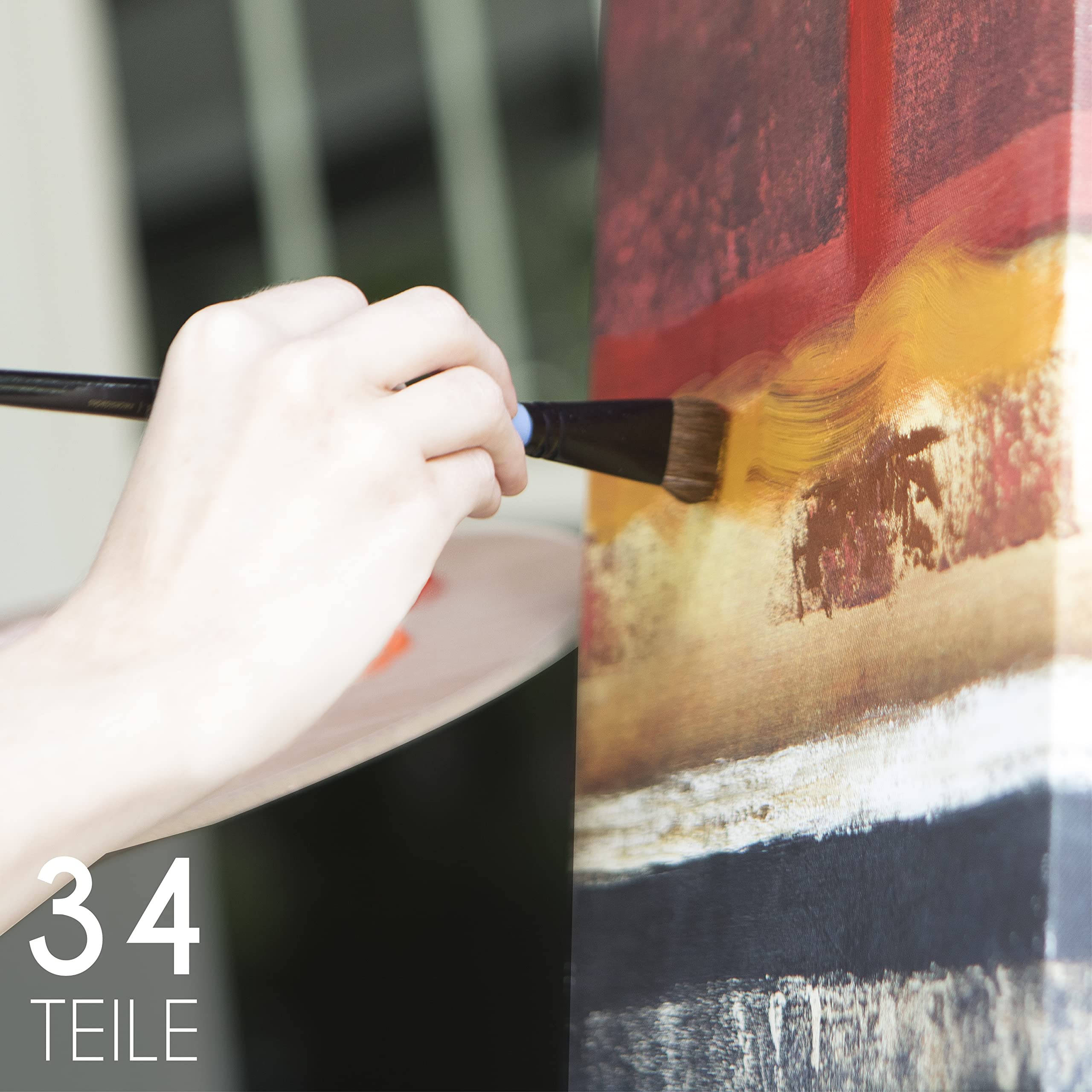 Acrylfarbe Set für Künstler 34-teilige - mit Malkoffer für Erwachsene aus Holz, Staffelei 24 Tuben Acrylfarben, 6 Malpinsel, Leinwand, Spachtelmesser und Mixpalette