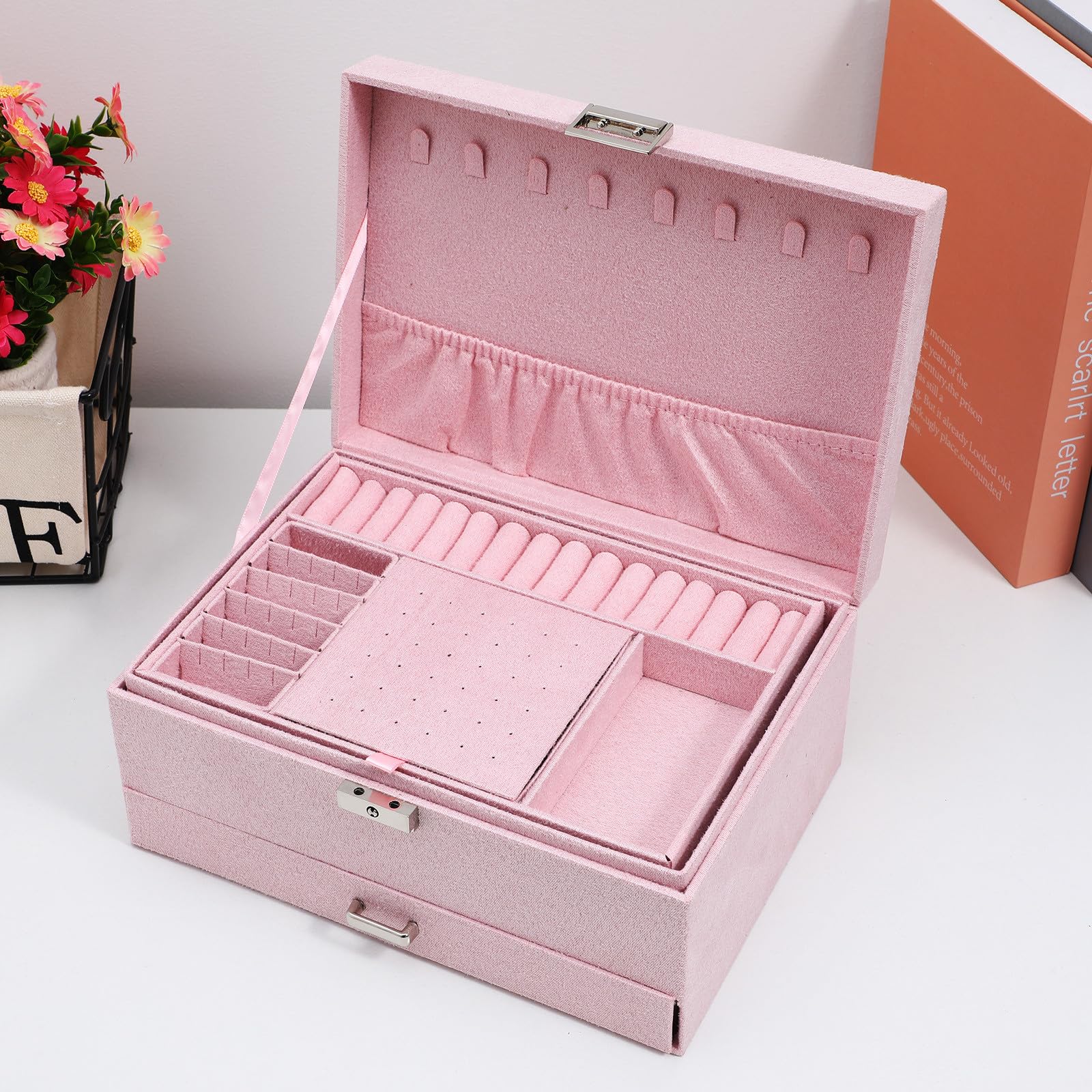 OUNONA Joyero Rosa Organizador de Joyas Cajones, de Varias Capas