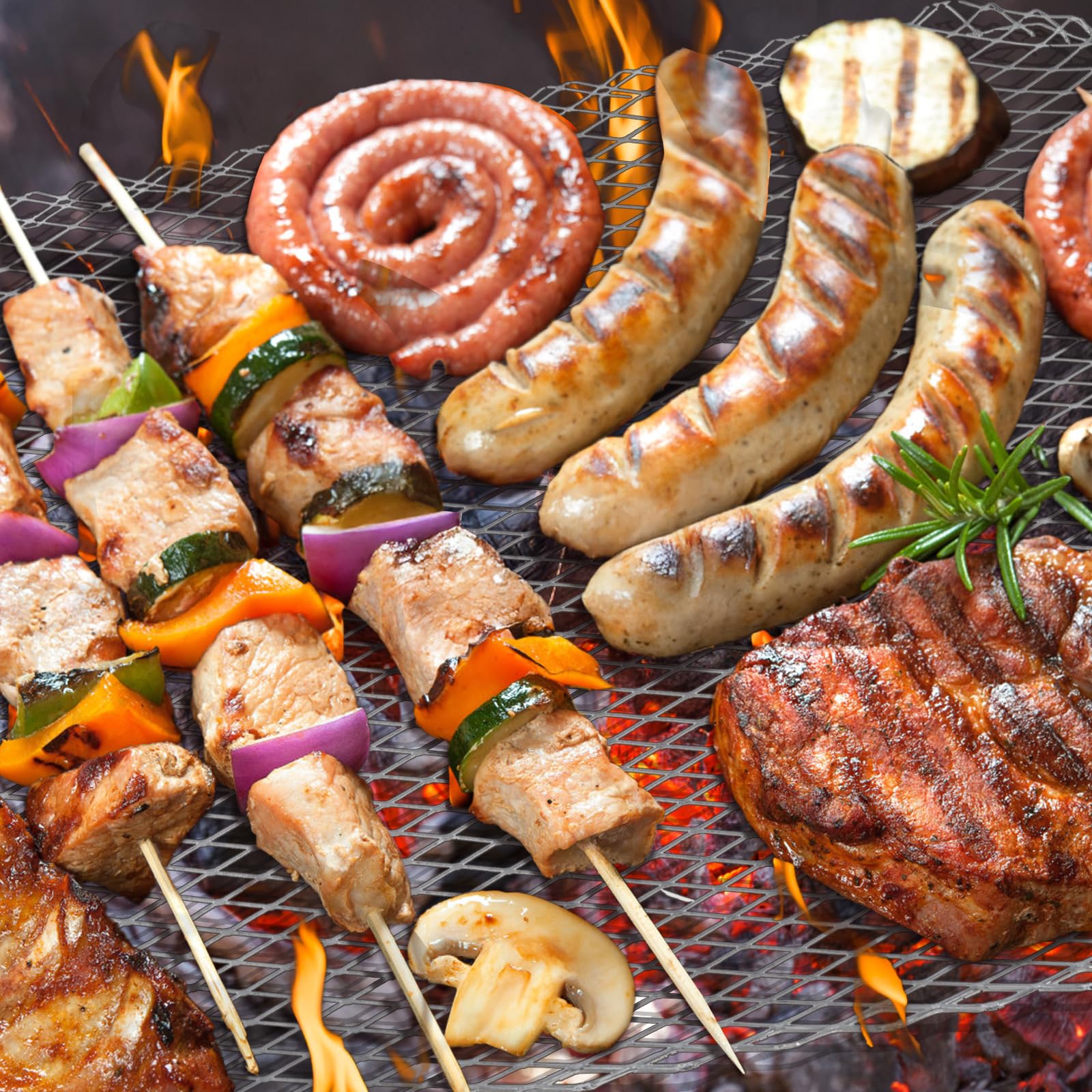 Kingrol 10er-Pack Einweg-Grillaufsätze, 39 x 30 cm, verhindert das Herunterfallen von Lebensmitteln durch Roste und ideal für Fleisch und Gemüse, Outdoor-Grillzubehör