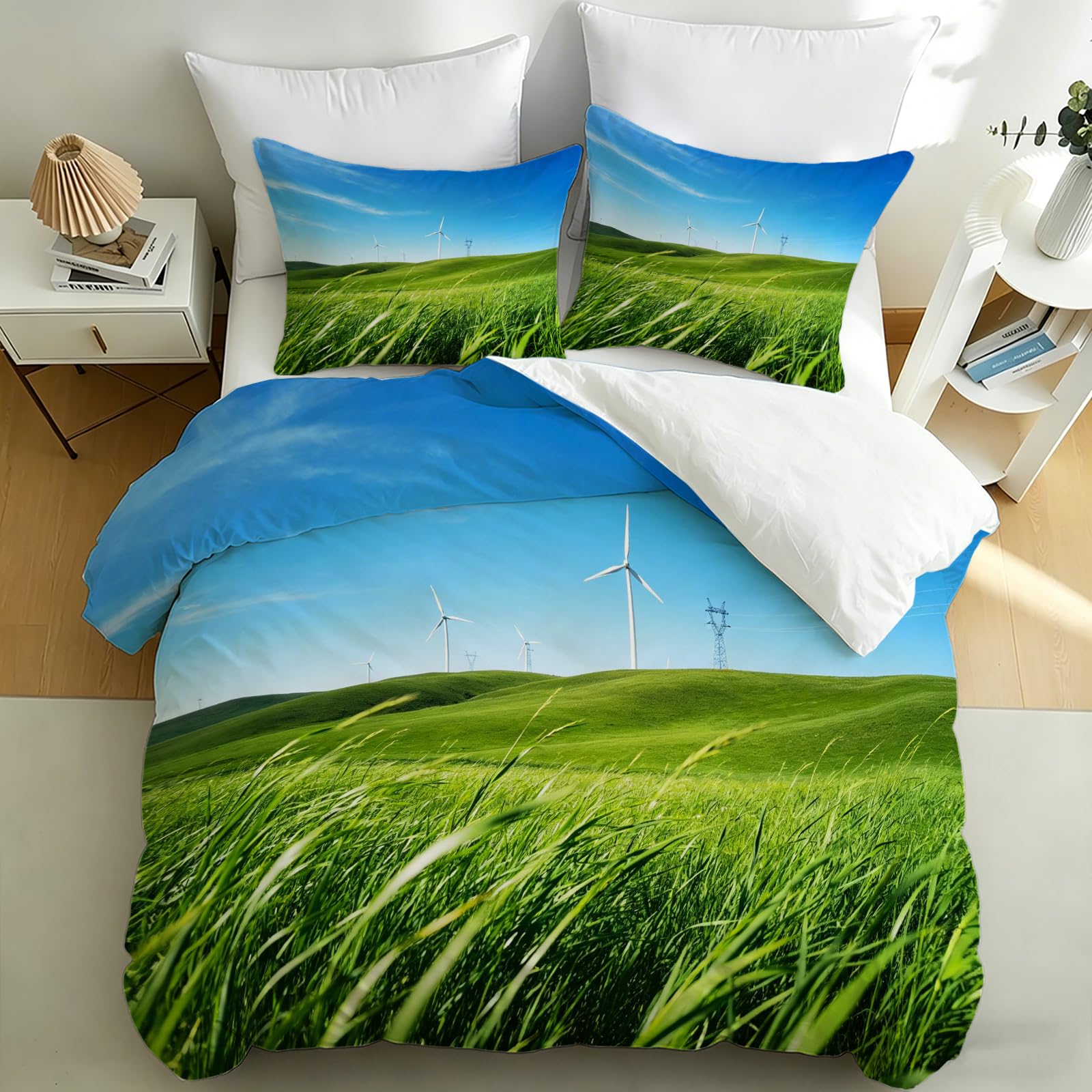 Housse de Couette 140x200 Herbe Verte Ultra Douce Anti-Plis pour Sommeil Profond