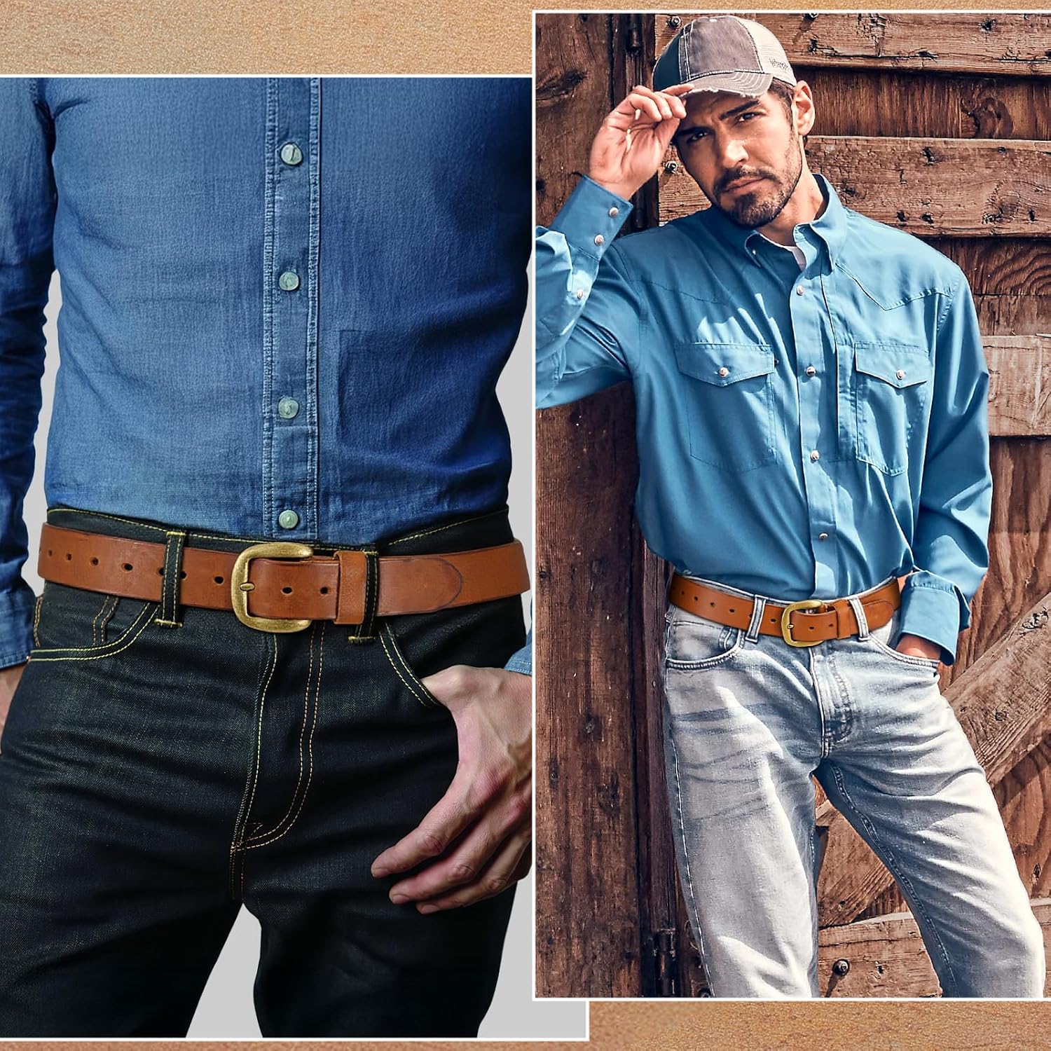 Mens Belts Leather, Thicken Full Grain Leather Belt Heavy Duty for Work, Real Handmade Italian Cowhide with Gift Box - Image 6