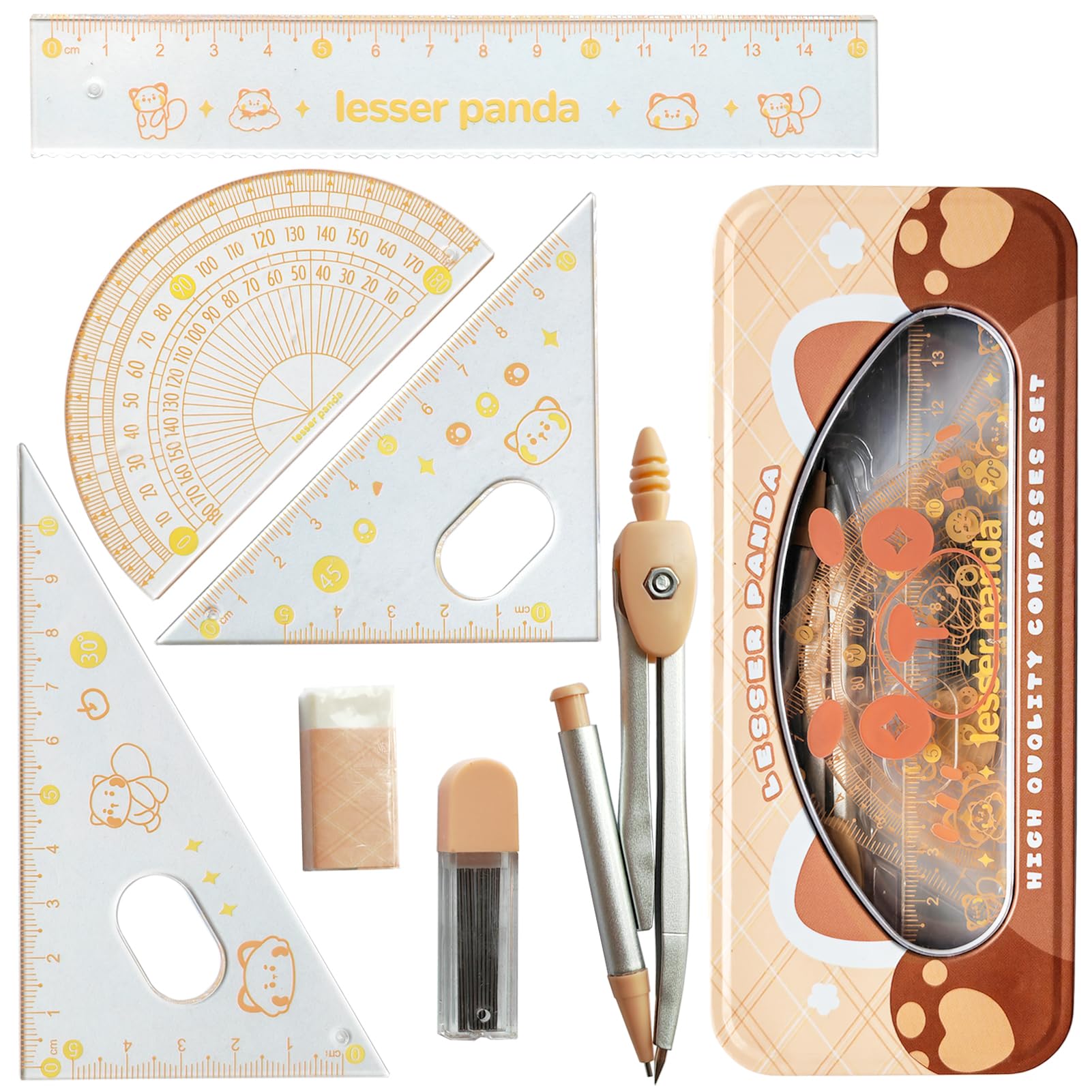 DY.2ten 7 Pcs Geometry Set, Protractor and Compass Set, Math Drawing Set, Geometry Compass Sets, Math Kit Including Ruler, Protractor, Compass, Eraser, Lead Refills and Pencil Case for School