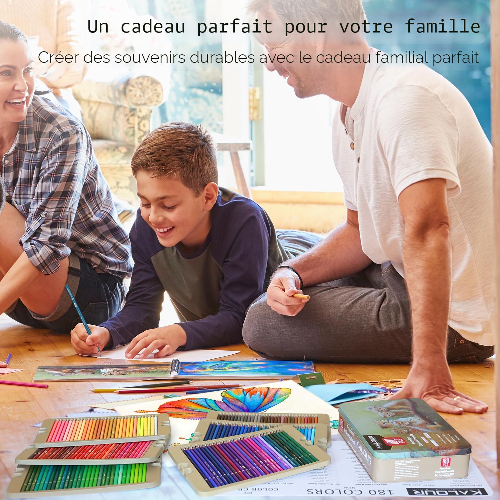 KALOUR PDAS Lot de 180 crayons de couleur pour adultes et artistes, pigments riches et souples, 15 métalliques, 6 fluo, idéal pour le coloriage, le dessin, les croquis,