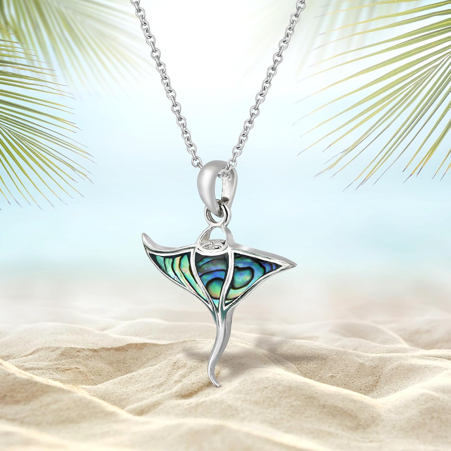 Manta Ray Necklace – 925 Sterling Silver Ocean Pendant with Genuine Abalone Shell Inlay | Marine Life Jewelry for Women | Polished Sea Animal Necklace with Cable Chain | Ocean Themed Silver Gift Pendant - Image 3