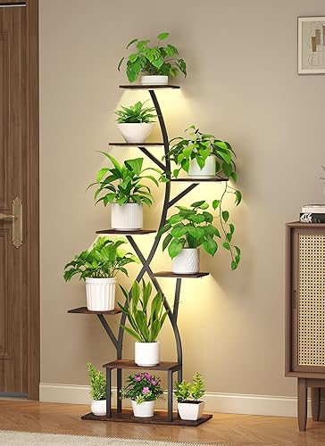 Soporte para plantas de interior con luces de cultivo de 65 pulgadas de alto, estante de plantas iluminado en esquina para cultivo en interiores,