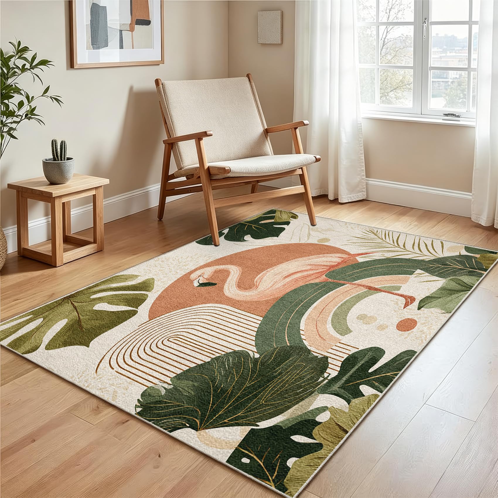 Flamingo Teppich Wohnzimmer 120x170, Böhmischer Geometrische Teppiche Waschbarer & Rutschfester Weicher Kurzflor für Schlafzimmer, Küchenteppich Deko S5y&13
