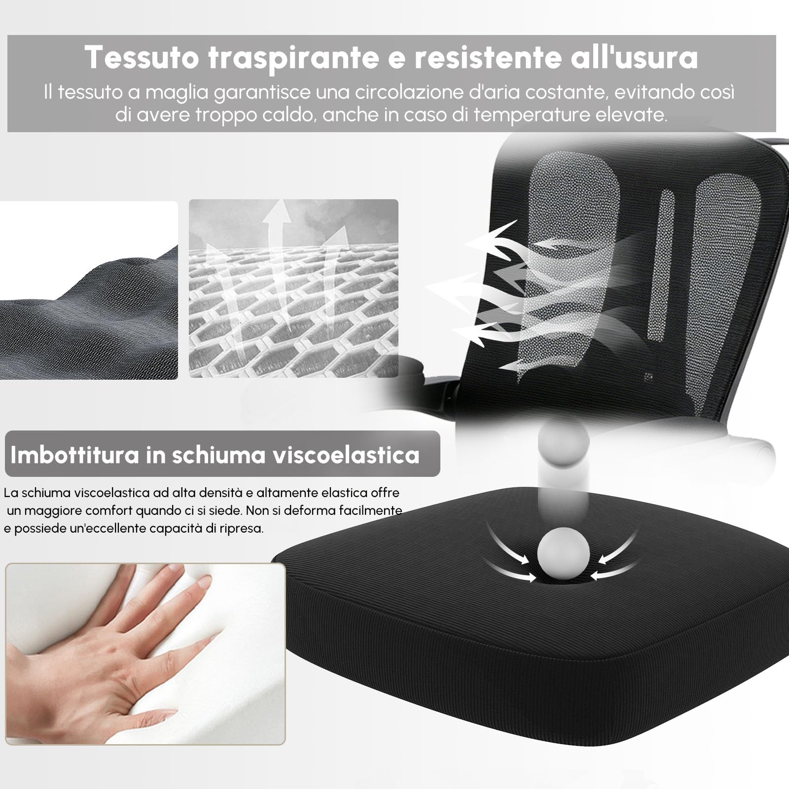 Sedia da Ufficio Ergonomica, Sedia da Scrivania con Schienale in Rete Traspirante,Sedia computer con Poggiapiedi, Supporto Lombare e Altezza Regolabile per Home,adulti, 150 kg, Nero