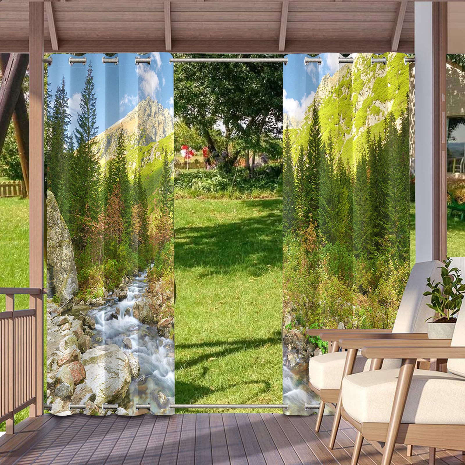 Hixingo 3D Outdoor Vorhang Wetterfest mit Ösen Oben und Unten, 2er Set Outdoorvorhänge Wasserdicht Winddicht Outdoor Gardinen Sonnenschutz Sichtschutz (Klettern,137x304cm)