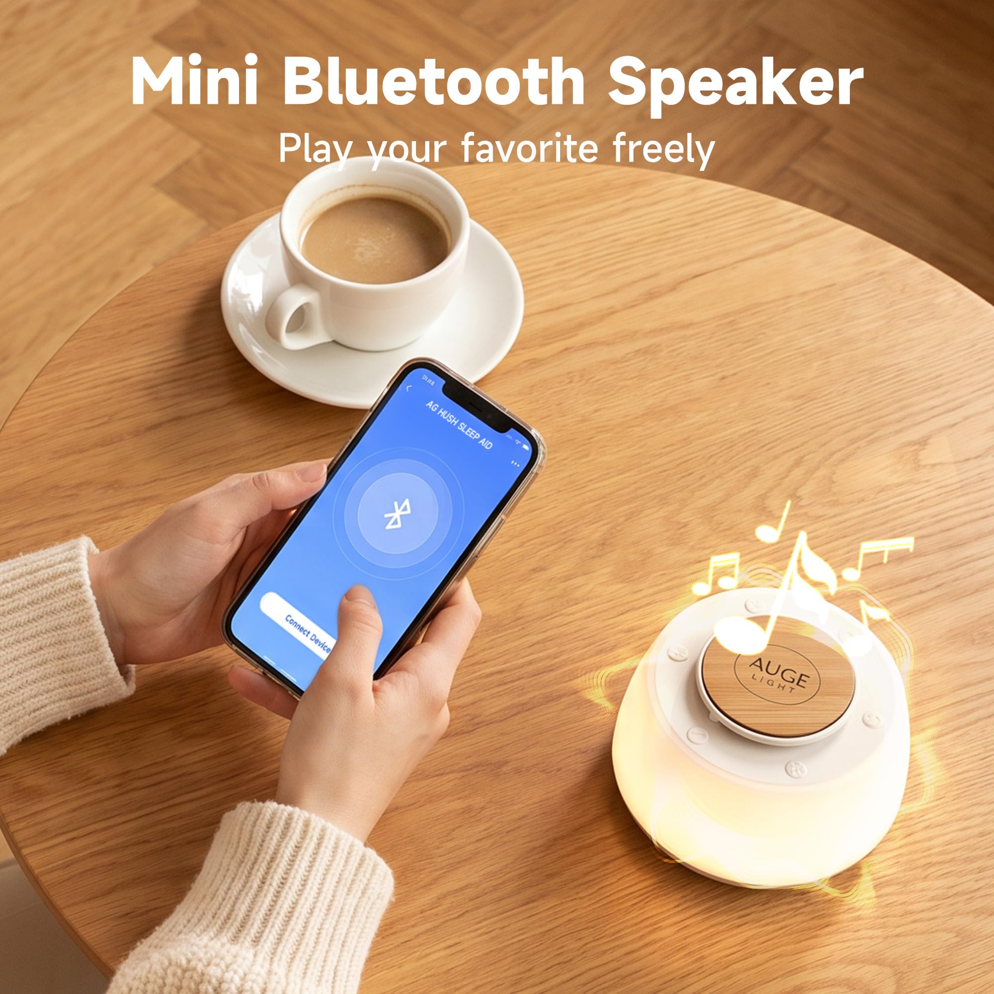 AUGE LIGHT Máquina de sonido de ruido blanco 4 en 1 con luces nocturnas, 30 sonidos relajantes, 32 niveles de volumen, 3 temporizadores, máquina de dormir portátil para bebés, niños y adultos, mesita