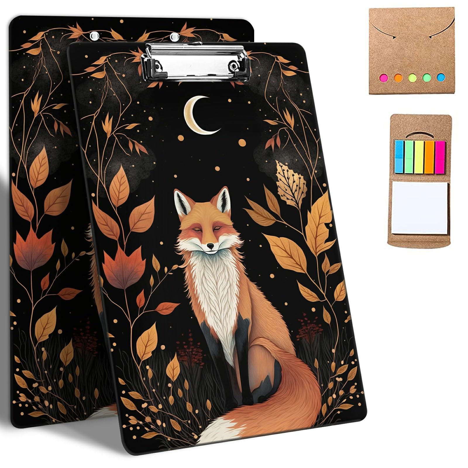 Plastic Clipboards, 9 x 12.5 Clip Boards with Low Profile Clip, Cute Clipboard Clip Board Stardard A4 Letter Size for Classroom,Office,Students,Women,Kids,with Notes,Cute Fox