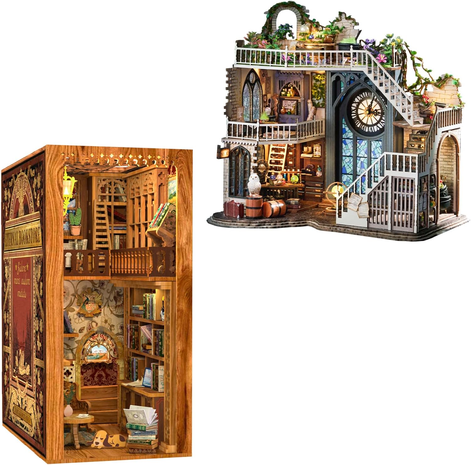 CUTEBEE DIY Dollhouse Miniature Kit, DIY Wooden Dollhouse Kit Miniature House Kit Tiny House Kit, Creative Room Idea (Magic House)(Eternal Bookstore)