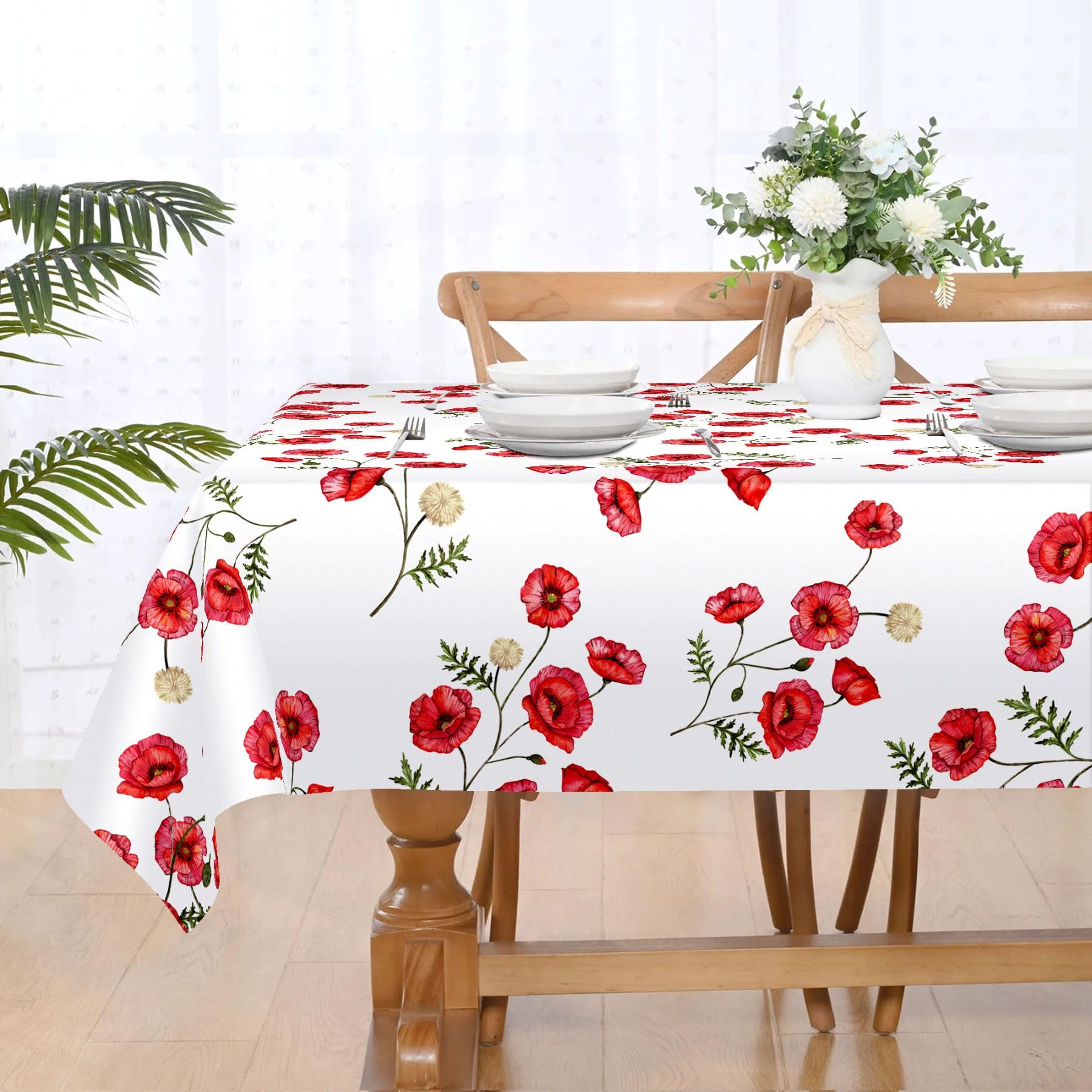 Olivesleep Tablecloth 01 Tablecloth Rectangular Poppy Wipeable Tablecloths Polyester Wipe Clean Table Cloth Waterproof Table Cover For Home Dinning Kitchen Garden Picnic (, 152X220cm(60X86in))