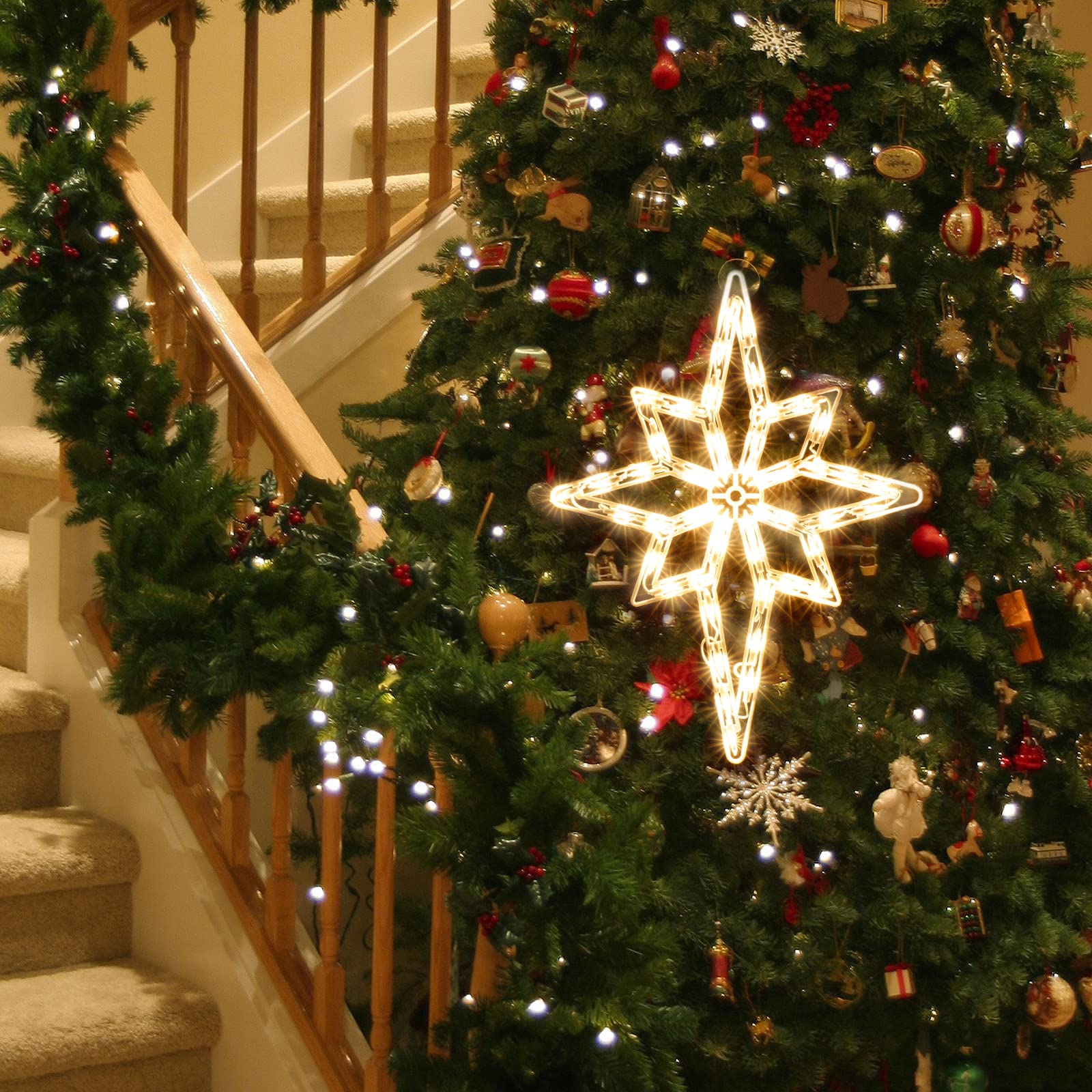 Weihnachts-Fenster-Silhouette-Lichter, beleuchteter Stern von Bethlehem, doppelseitige Dekorationen mit 50 Glühlampen, Mini-Licht, für Urlaub, Innenwand, Tür, Glasdekoration