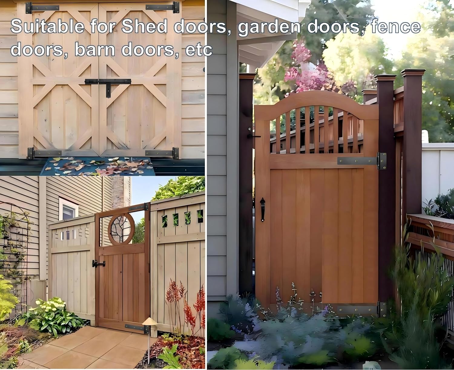 T-Strap Gate Hinges 12 in, Heavy Duty Tee Hinge, T-Door Hinges, 180° Opening Gate Strap Hinges, Black Wrought Hardware for Wooden Fences, Yard,Barn Door, Shed Doors,2 Pcs(Patent Pending)