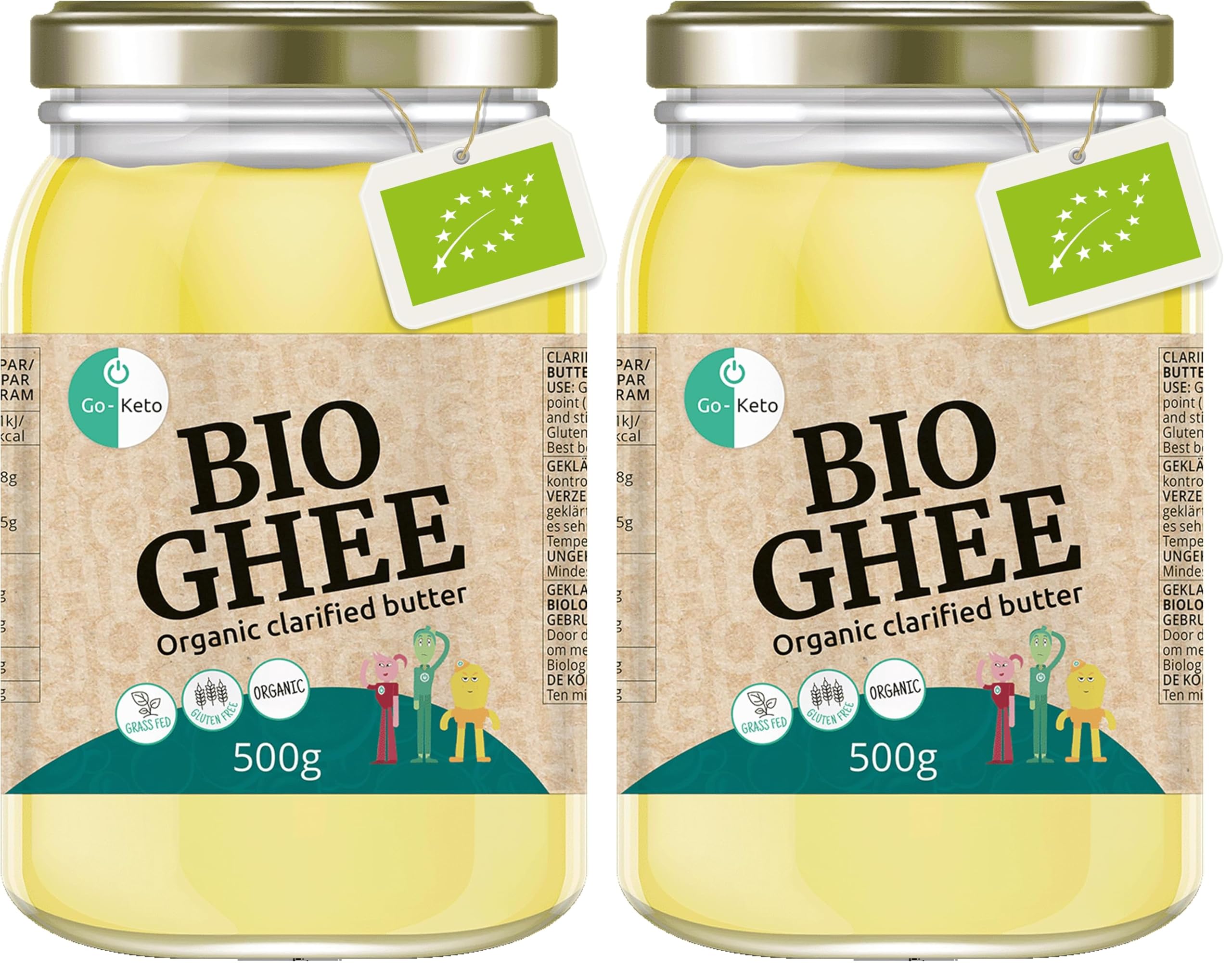 Go-Keto BIO Ghee, 500 g | 100% beurre clarifié, certifié BIO, Ayurveda | parfait pour le régime céto | idéal pour la cuisson et le rôtissage | Sans lactose, sans gluten (Lot de 2)