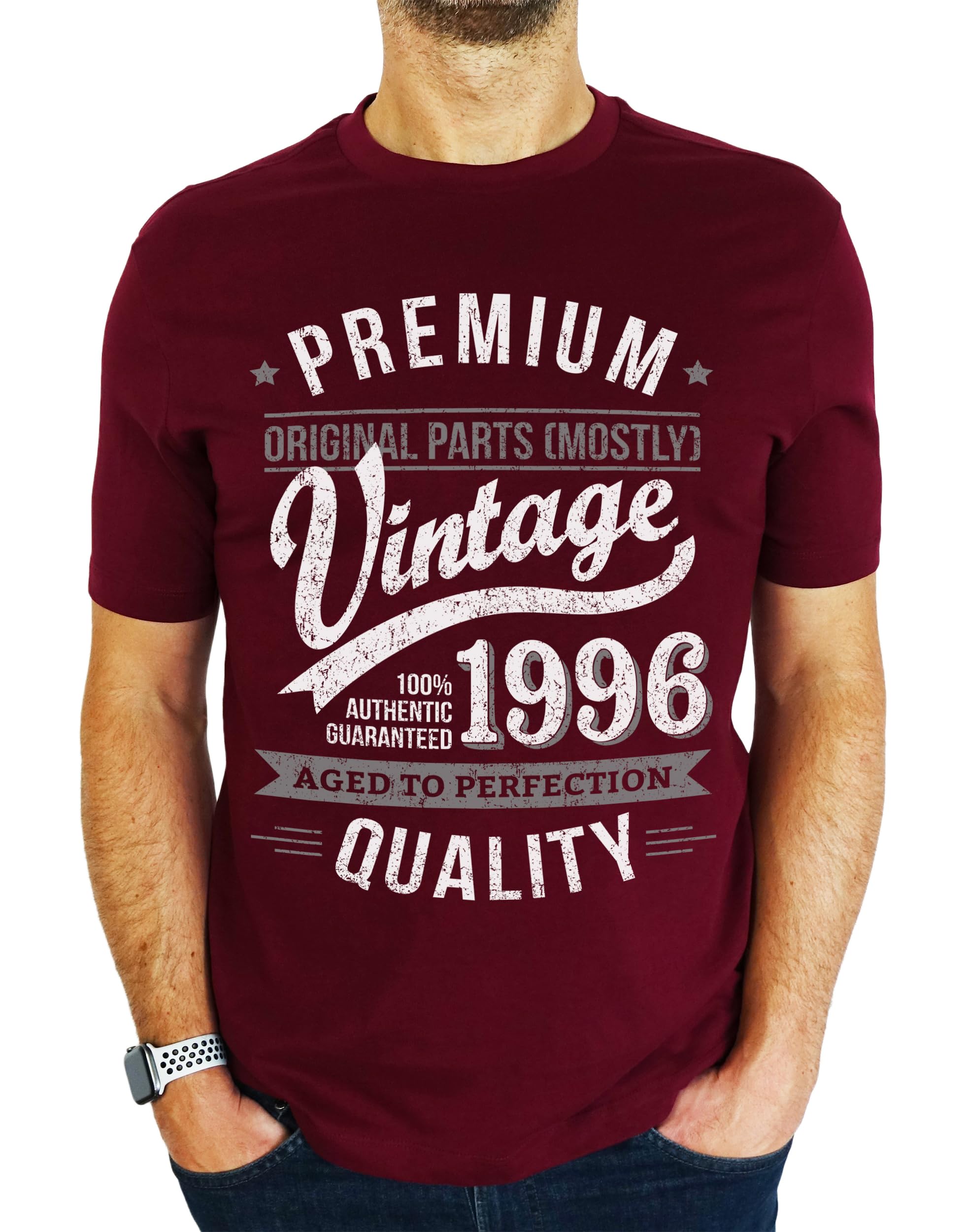 1996 Premium Vintage Year - Aged to Perfection - 30th Birthday Gift | Present Mens T-Shirt Burgundy M