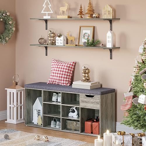 Miniatura 8 de DINZI LVJ Juego de 2 estantes largos de pared, estantes de pared de 47.3 pulgadas, repisas de almacenamiento de pared extra grandes con soportes de