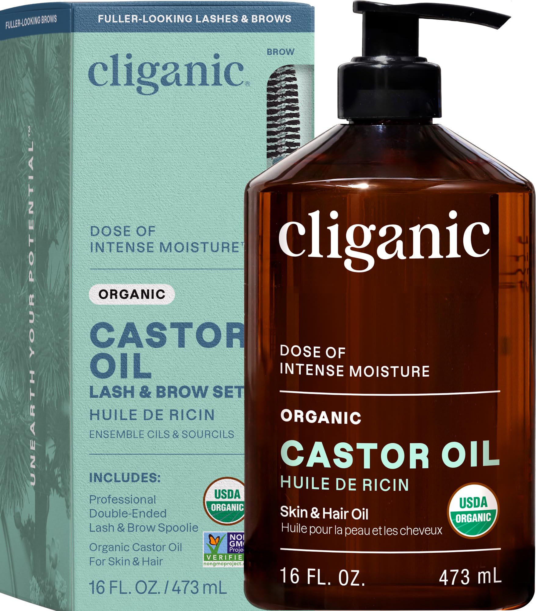 (473ml) - USDA Organic Castor Oil, 100% Pure (473ml with Eyelash Kit) - For Eyelashes, Eyebrows, Hair & Skin Bulk, Natural Cold Pressed Unrefined Hexane-Free DIY Carrier Oil