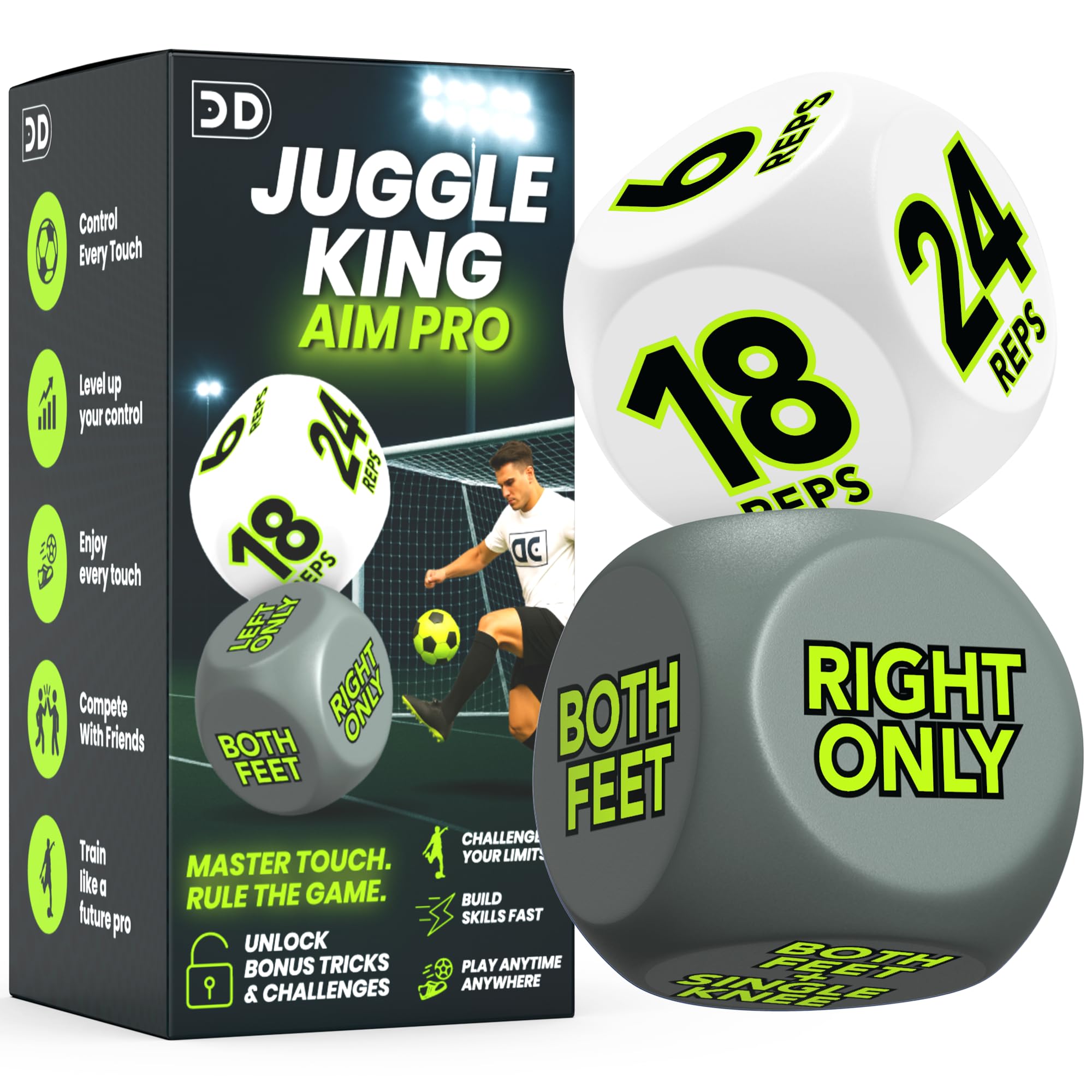2pc Football Keepy up training Dice Equipment for Kids makes practice fun with exciting games indoors or outdoors toys age 8–12 perfect football gifts and unique birthday presents (grey, white)
