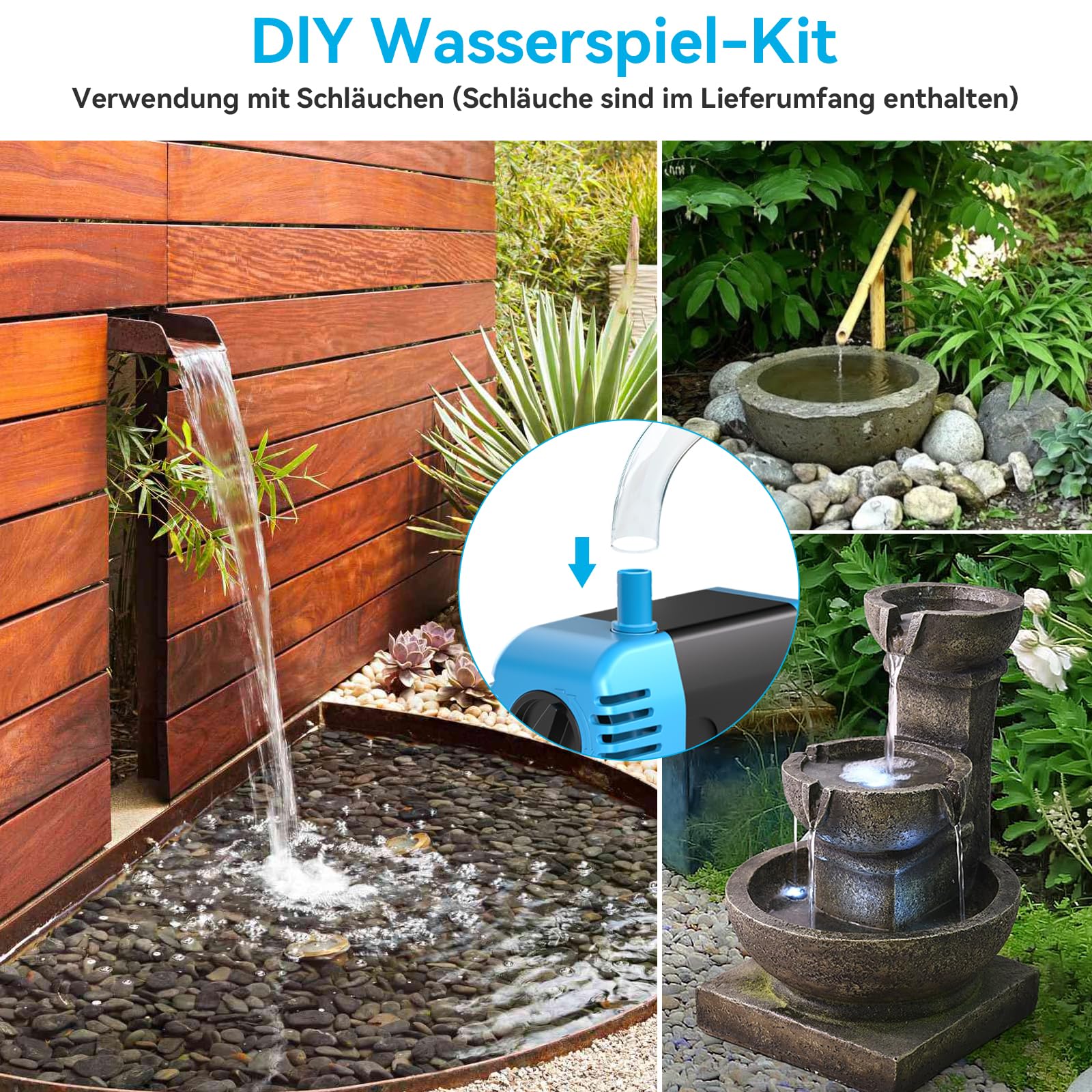 POPOSOAP Fontaine solaire d'extérieur - 600 l/h - Avec protection contre la marche à sec - Débit réglable - Pour bassin de jardin, aquarium, bain d'oiseaux