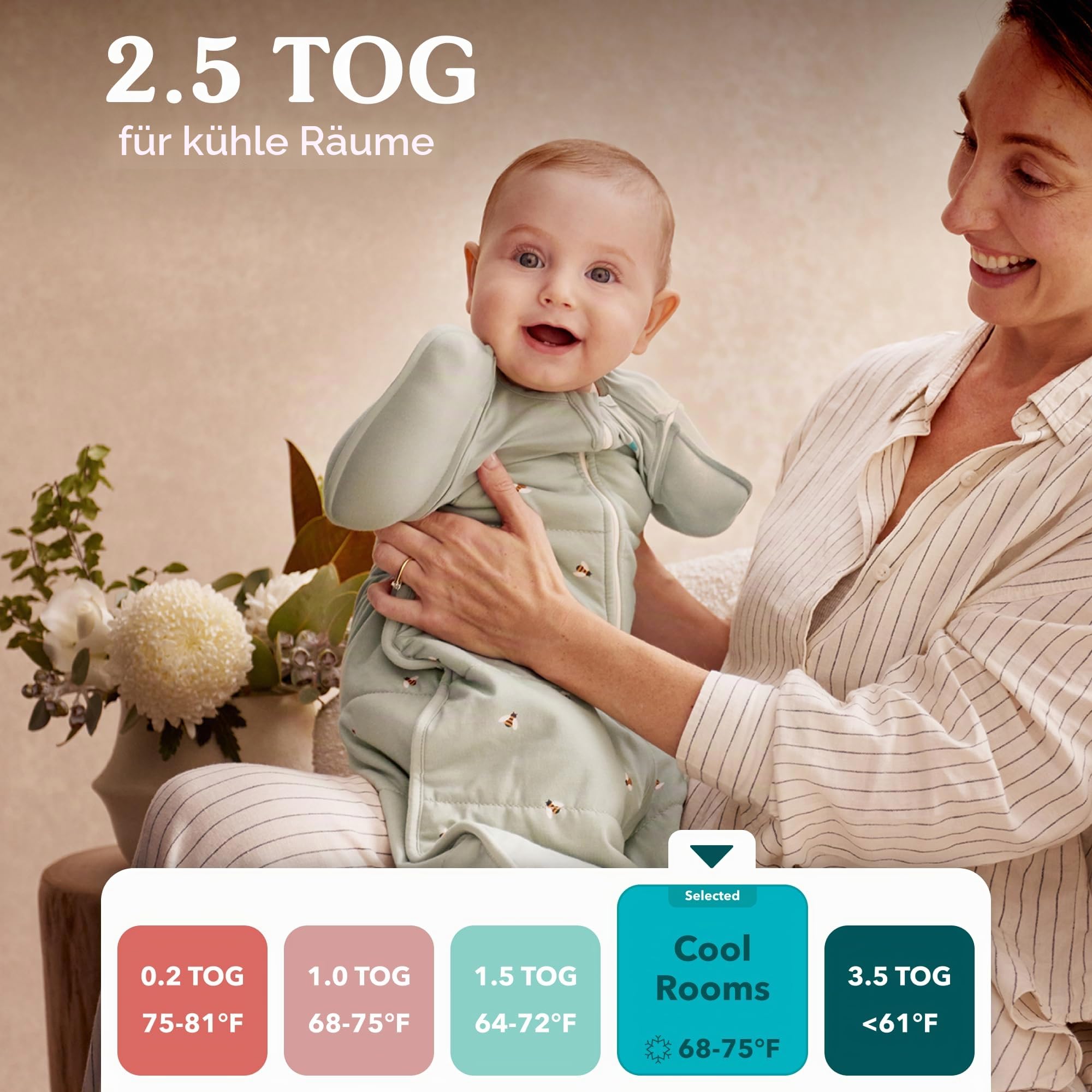 Love To Dream Wickelsack für den Übergang eng anliegende Passform, abnehmbare Flügel, 2,5 Tog (16–20 °C), maschinenwaschbar, Von Hebammen empfohlen, Doppelreißverschluss