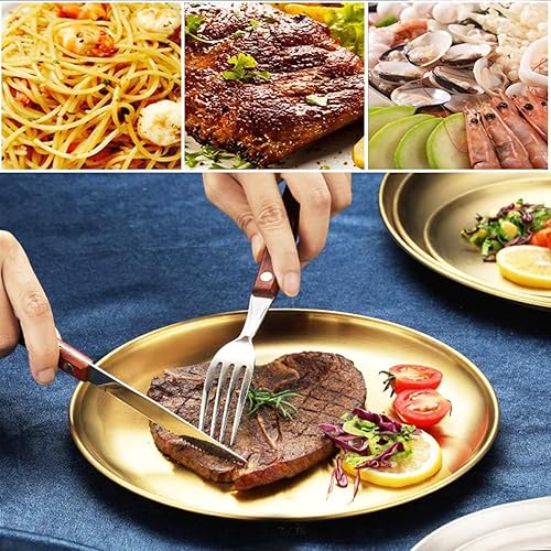Miniatura 7 de Platos dorados de acero inoxidable, platos de acero inoxidable cepillado dorado, platos llanos de acero inoxidable 304, para el hogar, campamento al