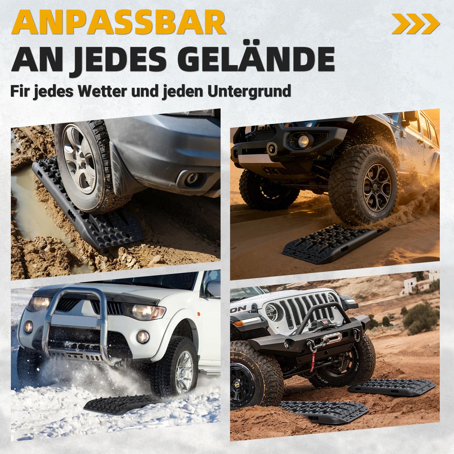Herrselsam 2 Stücke Sandbleche Offroad Traktionsmatte Kunstoff Anfahrhilfe Recovery Board Tracks mit Aufbewahrungstasche und Installationstool，10T Last für Geländewagen Wohnmobil PKW LKW