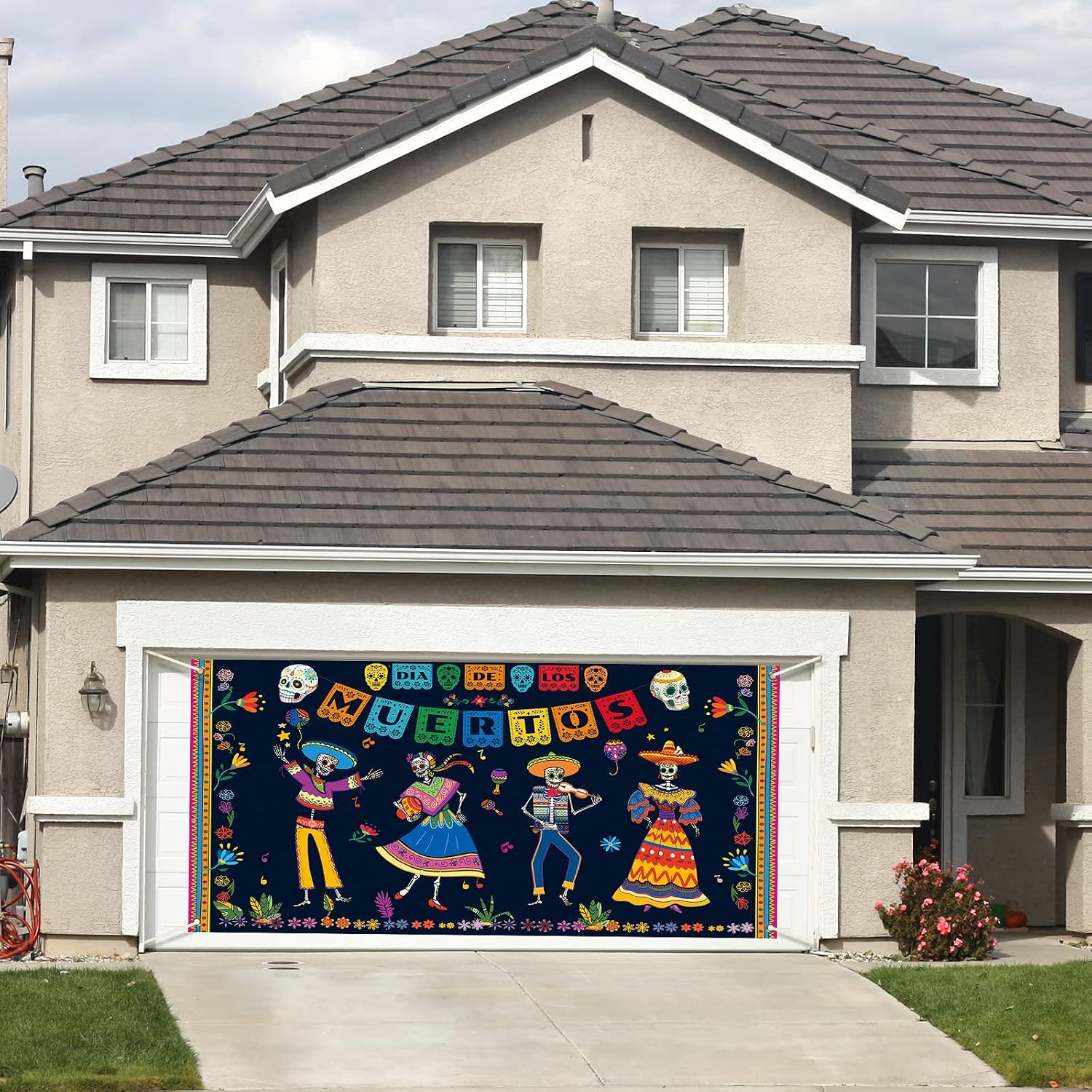 6 x 13ft Day of The Dead Garage Decorations for Mexican Fiesta Large Background Door Cover Dia DE Los Muertos Halloween Garage Door Banner Party Supplies Sugar Skull Backdrop Photo Booth Studio(Dance)