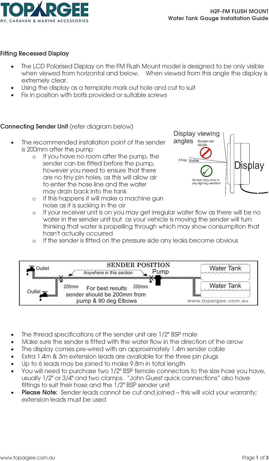 Topargee Flush Mount Water Tank Gauge H2FFM Know Your Water Usage