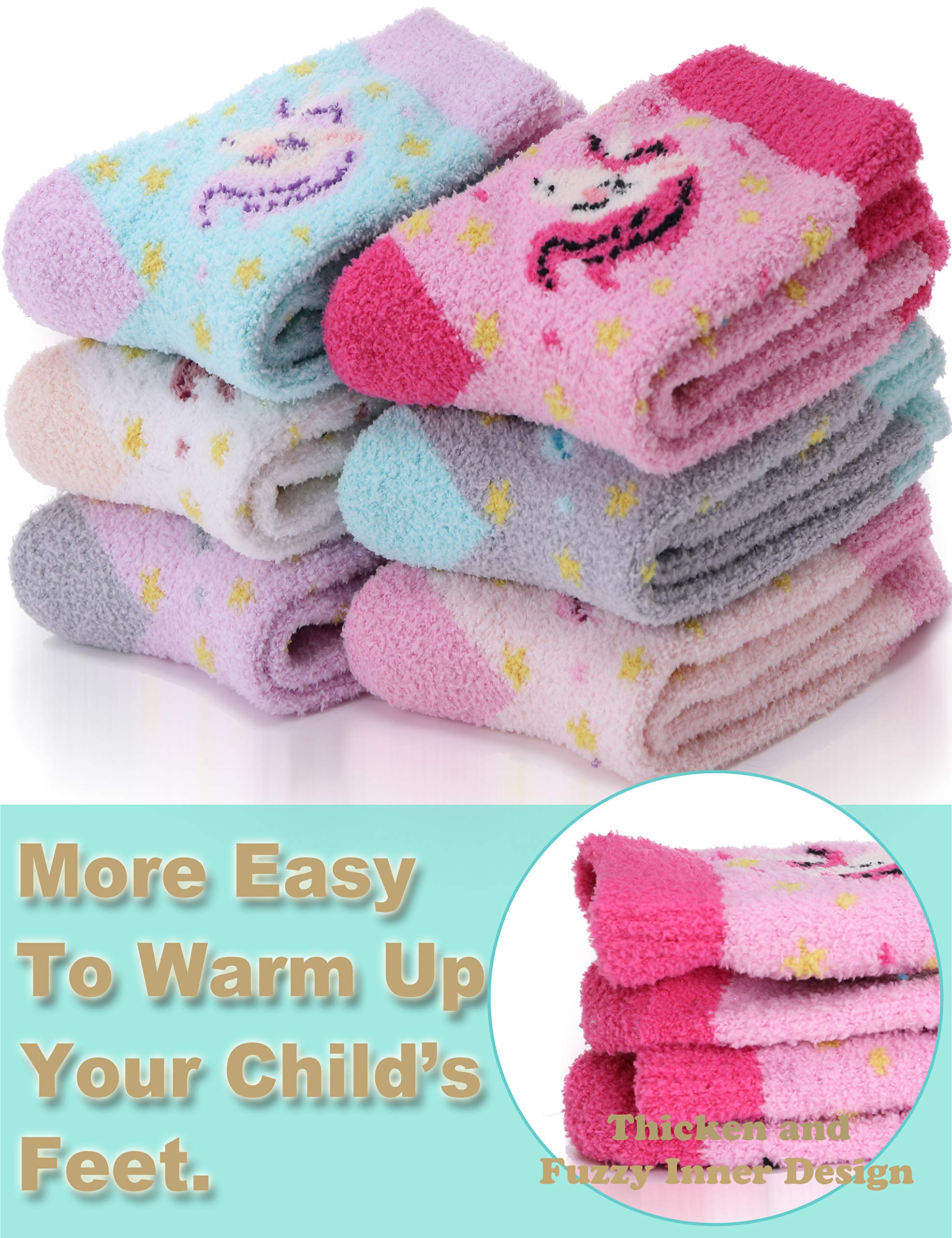 EBMORE Calcetines Antideslizantes para Niños, de Felpa para Niñas, Gruesos Cálidos, de Invierno Antideslizantes, de Cama Suaves, Regalos, de Casa, 6 Pares