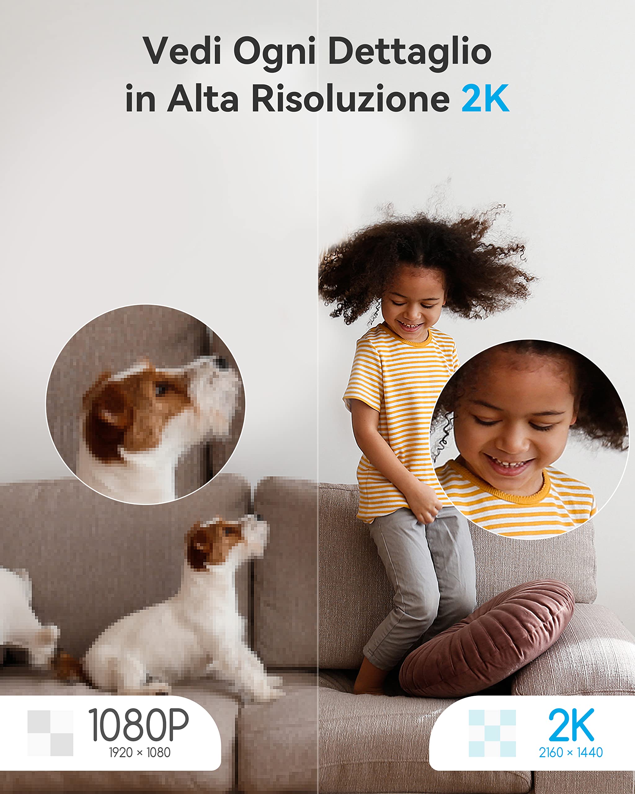 blurams Telecamere Wifi Interne,Videocamera Sorveglianza Interno Wifi,Telecamere per Cani/Casa/Bambini,Visione Notturna a Colori,One-Touch Call,Allarme,Rotazione a 360°