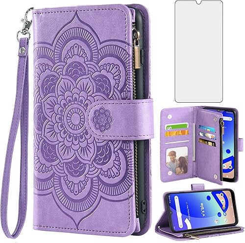 Asuwish WTVIS01 WTVIS01 - Funda para teléfono con protector de pantalla de vidrio templado y soporte para tarjetas de crédito, soporte para tarjetas