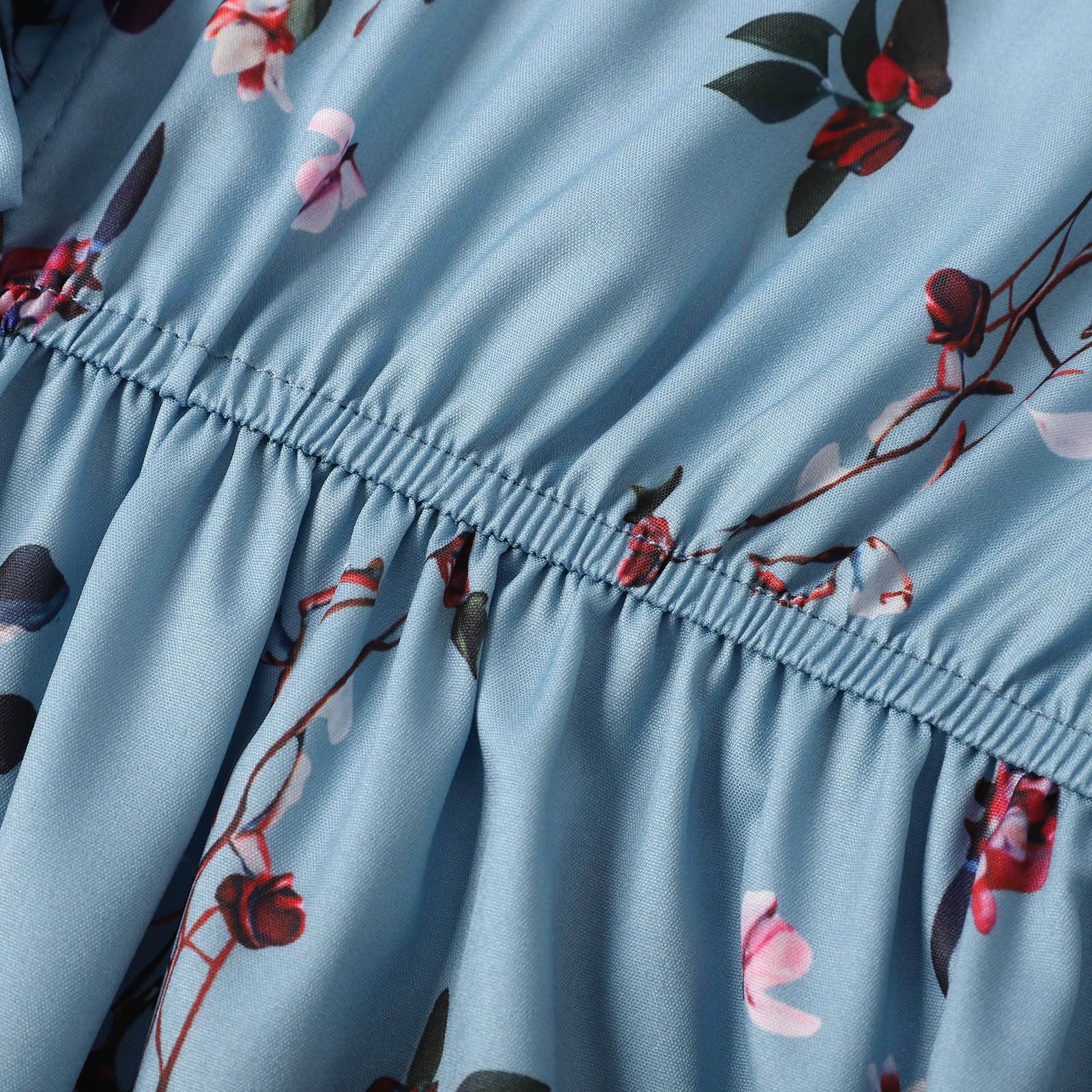 Robe Longue Femme À Fleurs, Robe Manche Longue Femme Sexy Col en V Retro Décontractée Traditionelle Coupe Ample Fluide Confortable Costume Festival Vêtements Party Déguisement Quotidien