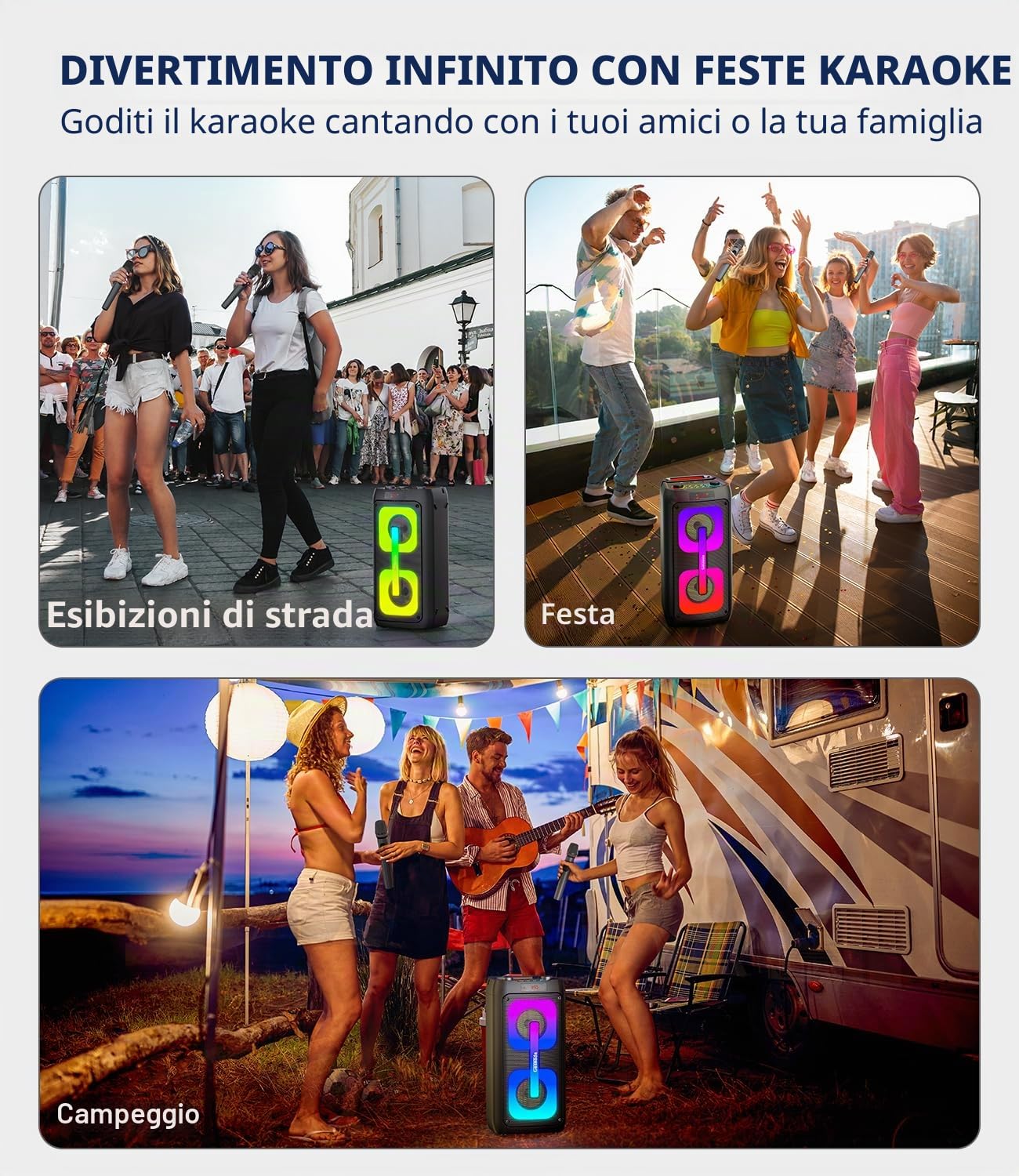 Macchina per Karaoke per, altoparlante Bluetooth Portatile con 2 Microfoni Wireless Sistema PA con luci da discoteca, ideale per grandi feste all'aperto, con supporto USB/TF/REC/AUX