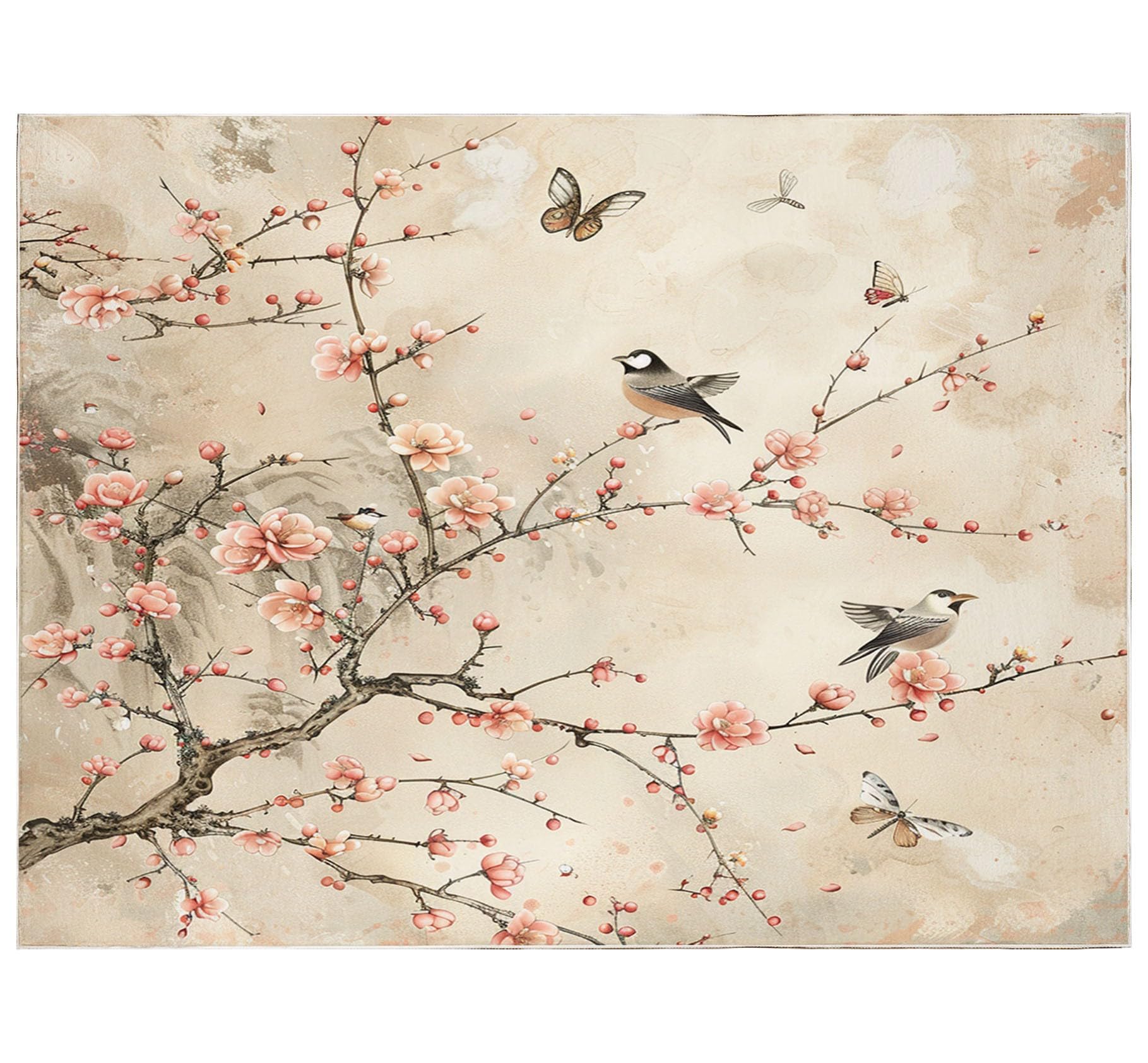 Generic Tapis Rectangulaire Poil Court 80x150 cm Multicolore Moderne Floral et Oiseaux Résistant aux Taches et Lavable en Machine pour Chambre, Salle à Manger, Bureau à Domicile, Cuisine, Salle