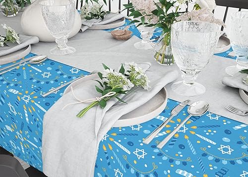 Miniatura 3 de Mantel rectangular de lino rectangular con diseño de guirnaldas de Hanukkah, 60 x 90 pulgadas, mantel decorativo lavable