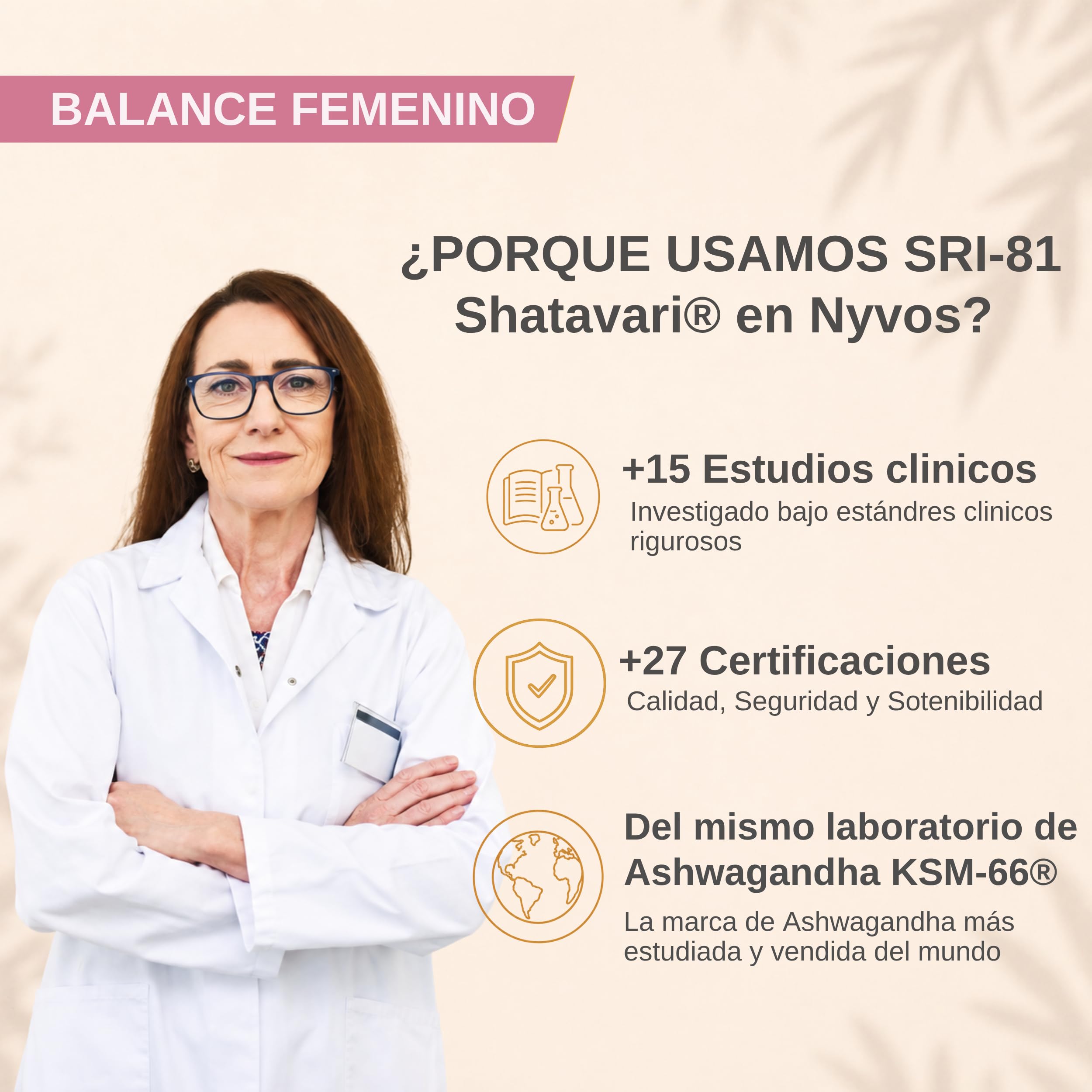 Shatavari SRI-81 Mujer | Equilibrio y Vitalidad Femenina en Cada Ciclo | Con Vitamina B6 y Zinc | Extracto Estandarizado >10% Shatavarinas HPLC | Vegano Sin Gluten o Lactosa | Nyvos 120 Cápsulas