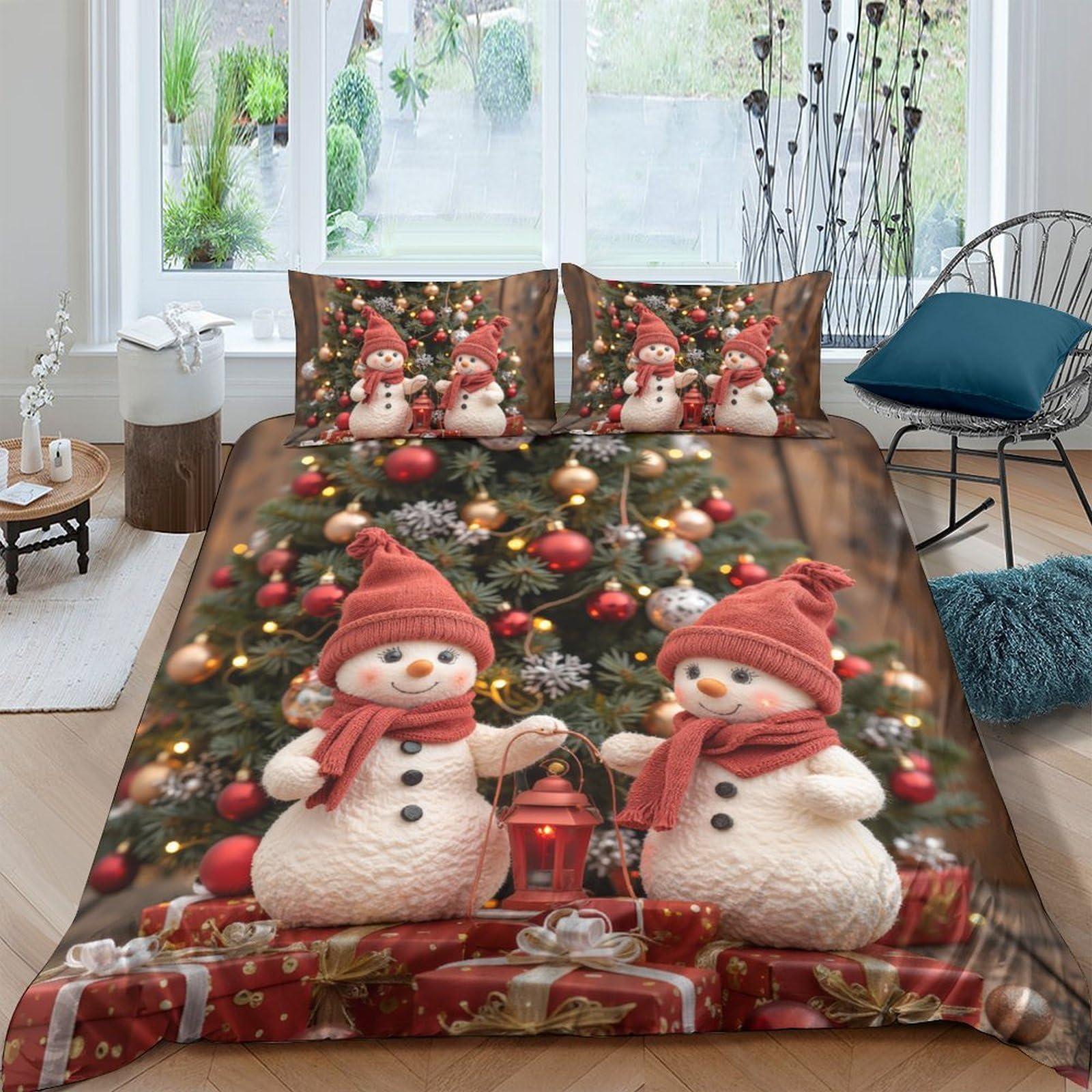 Ctjqhvkz Style-7 3D Printed Christmas Snowman Fitted Sheet Microfiber Soft Bed Cover Festive Red Decor For Bedroom Guest Room Single（135X200cm）