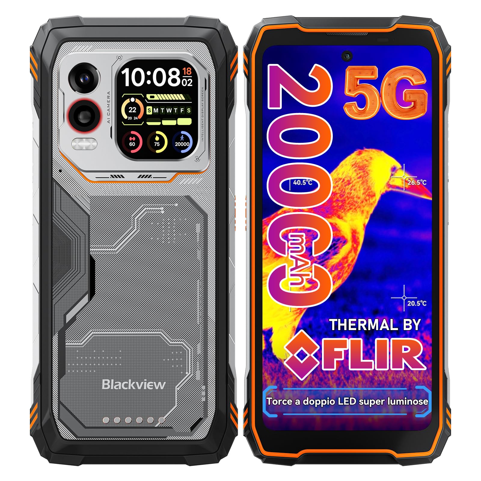 Blackview Xplore 1 Pro 5G Rugged Smartphone Thermography, 20000mAh/55W, 36(12+24)GB+256GB/2TB TF, Dimensity 7050 Unbreakable Phone Android 15, 6.78" 120Hz 2.4K, 64MP+50MP, IP68/IP69K/OTG/NFC/GPS