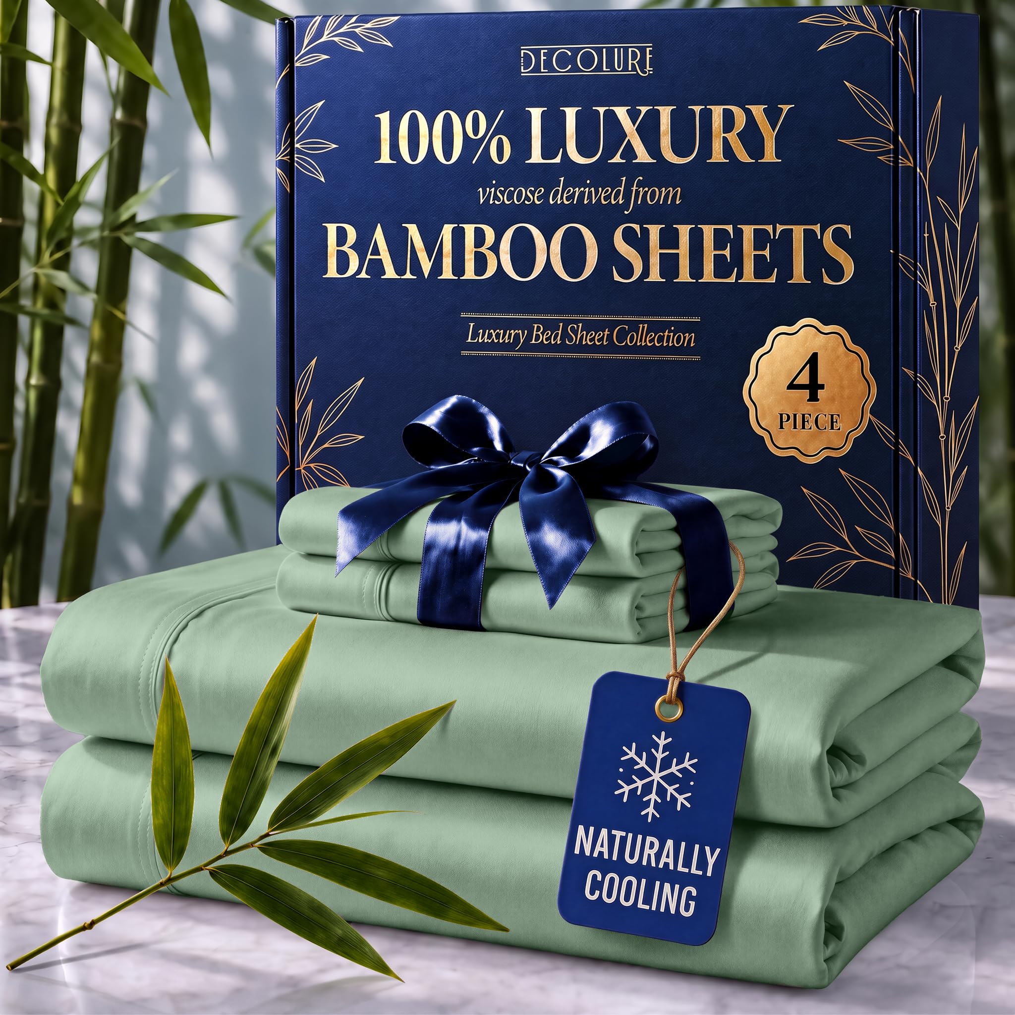 DECOLURE 100% Viscose Derived from Bamboo Sheets Full Size | 4 Pc Bed Set