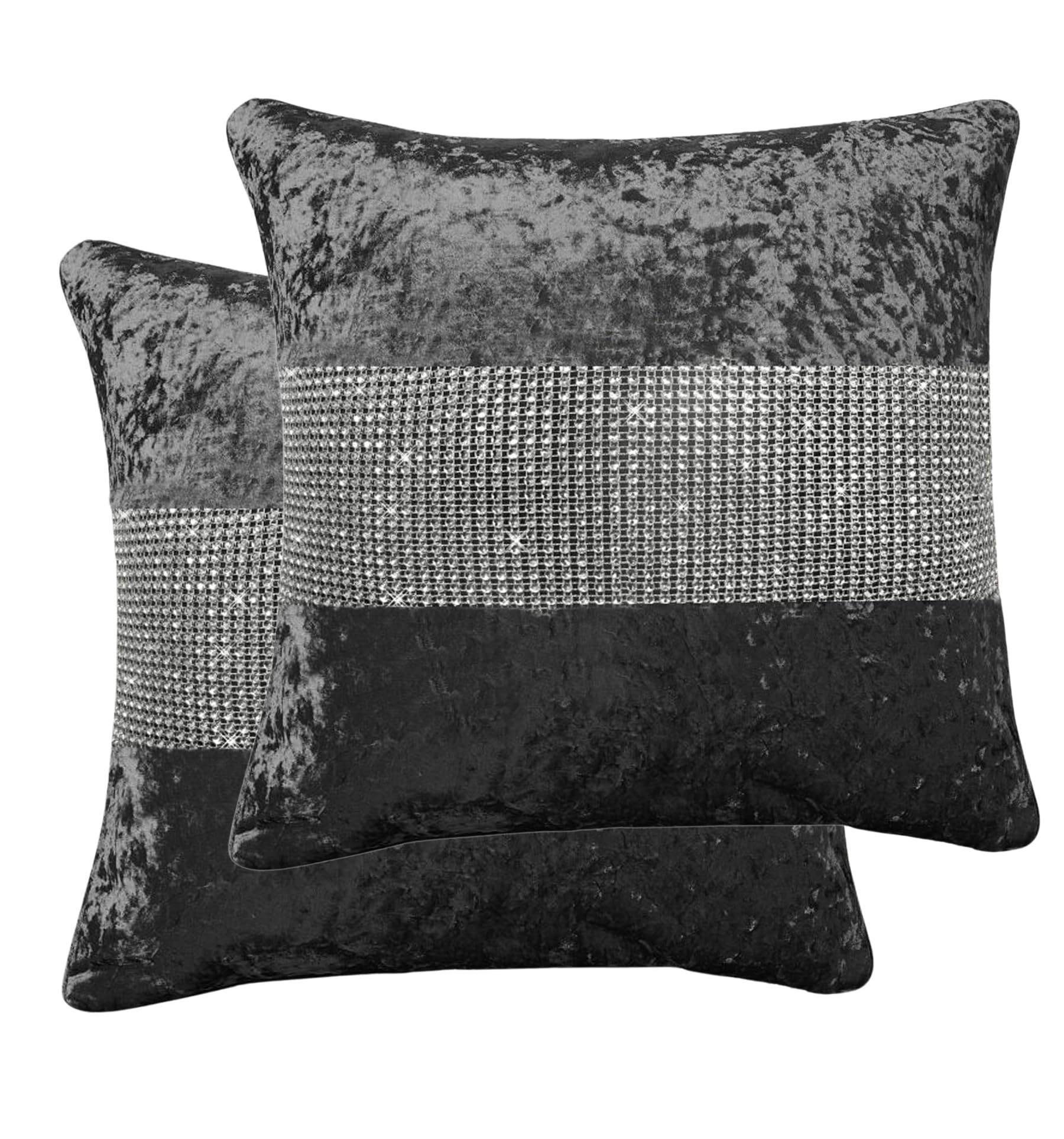 StylemyBedroom Set of 2 Crushed Velvet Diamanté Cushion Covers in 8 Colours - 18"x18" / 45x45cm