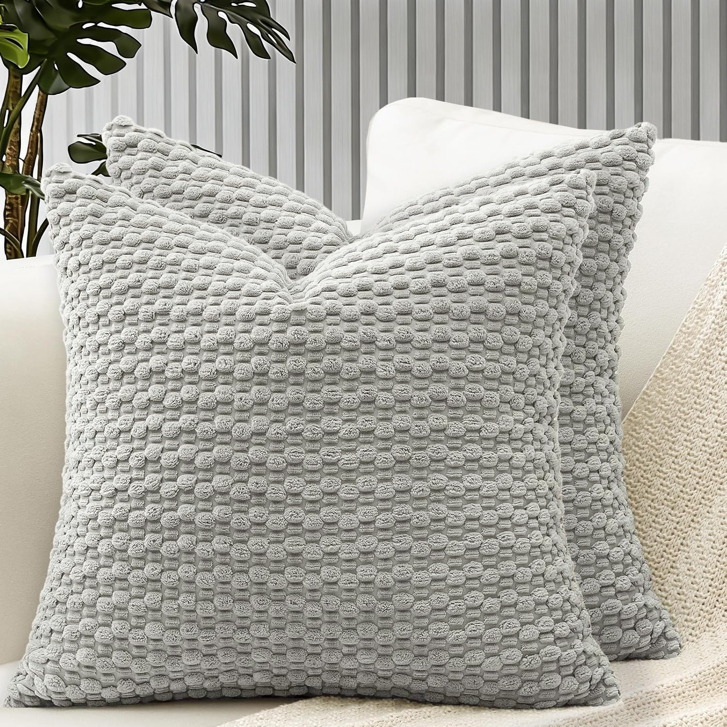 HOMTRYLIC Cushion Covers 45x45 cm Set of 2 Soft Corduroy Decorative Throw Pillows Covers Boho Pillow Cases Farmhouse Pillowcases for Sofa Bed Couch Home Decor, Light Grey