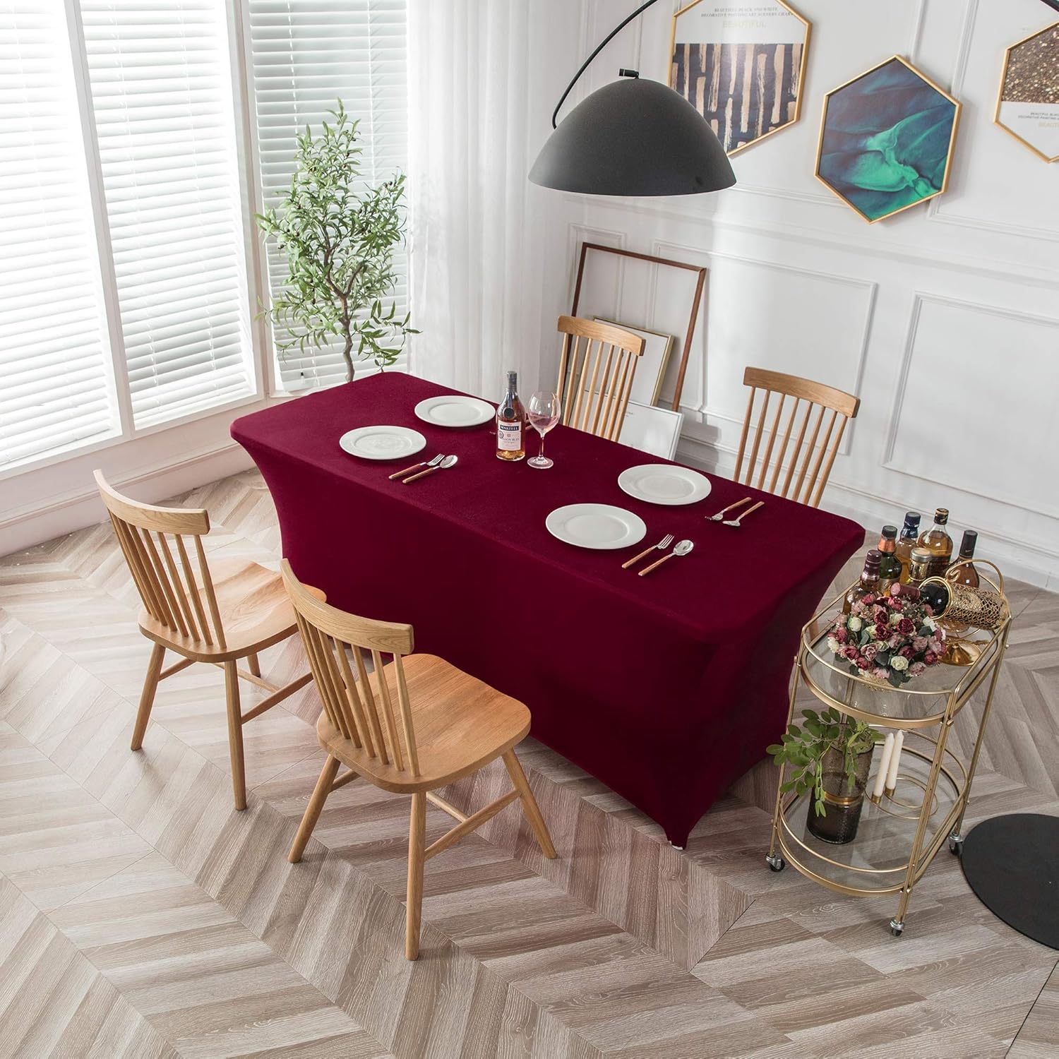 Gelozed 6ft Stretch Spandex Table Cover for Standard Folding Tables Universal Rectangular Fitted Tablecloth Protector for WeddingWine Red, 6FT