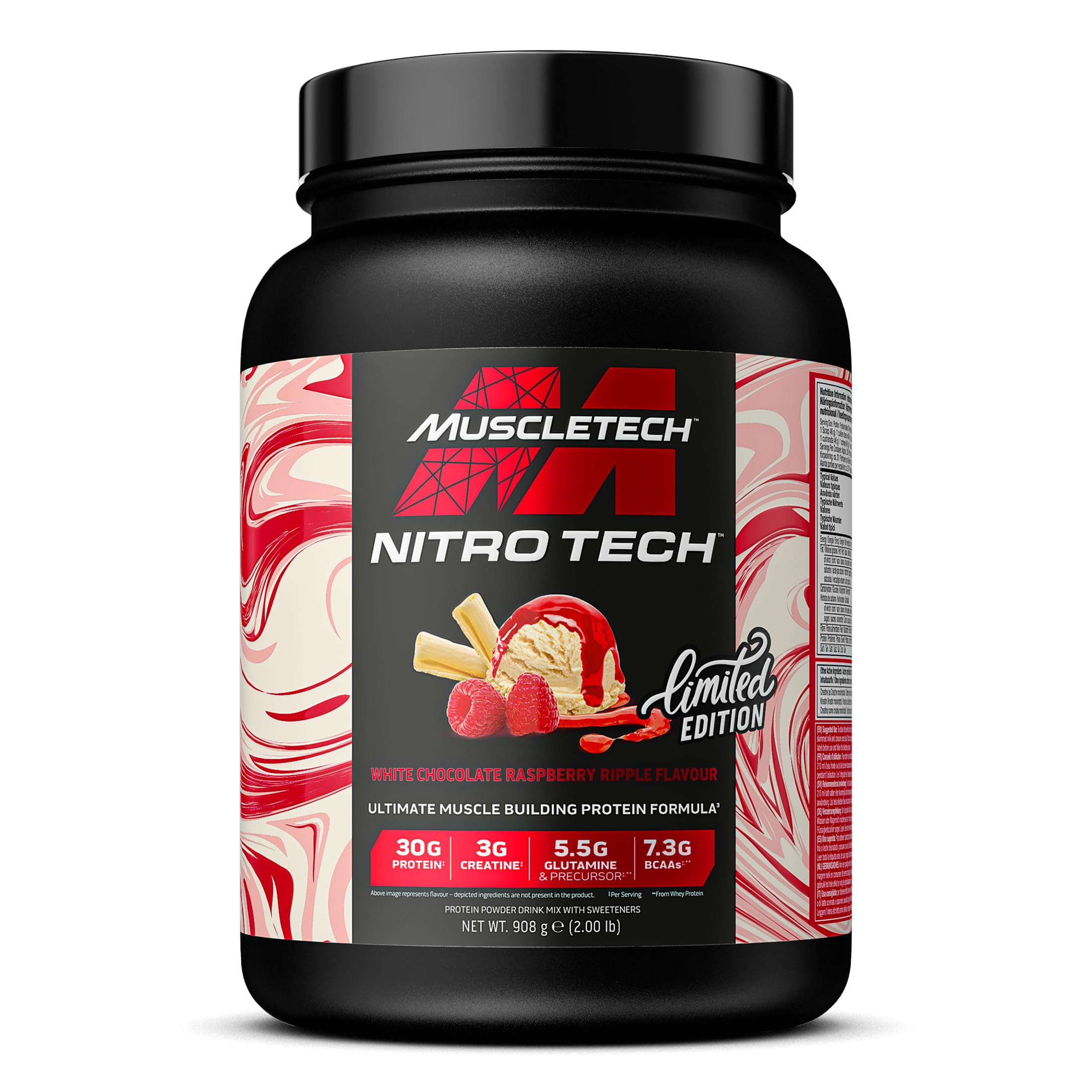 MuscleTech NitroTech Whey Protein Powder, Muscle Maintenance & Growth, Whey Isolate Protein Powder With 3g Creatine, Protien Shake For Men & Women, 7.3g BCAA, 20 Servings, 908g, Raspberry Ripple
