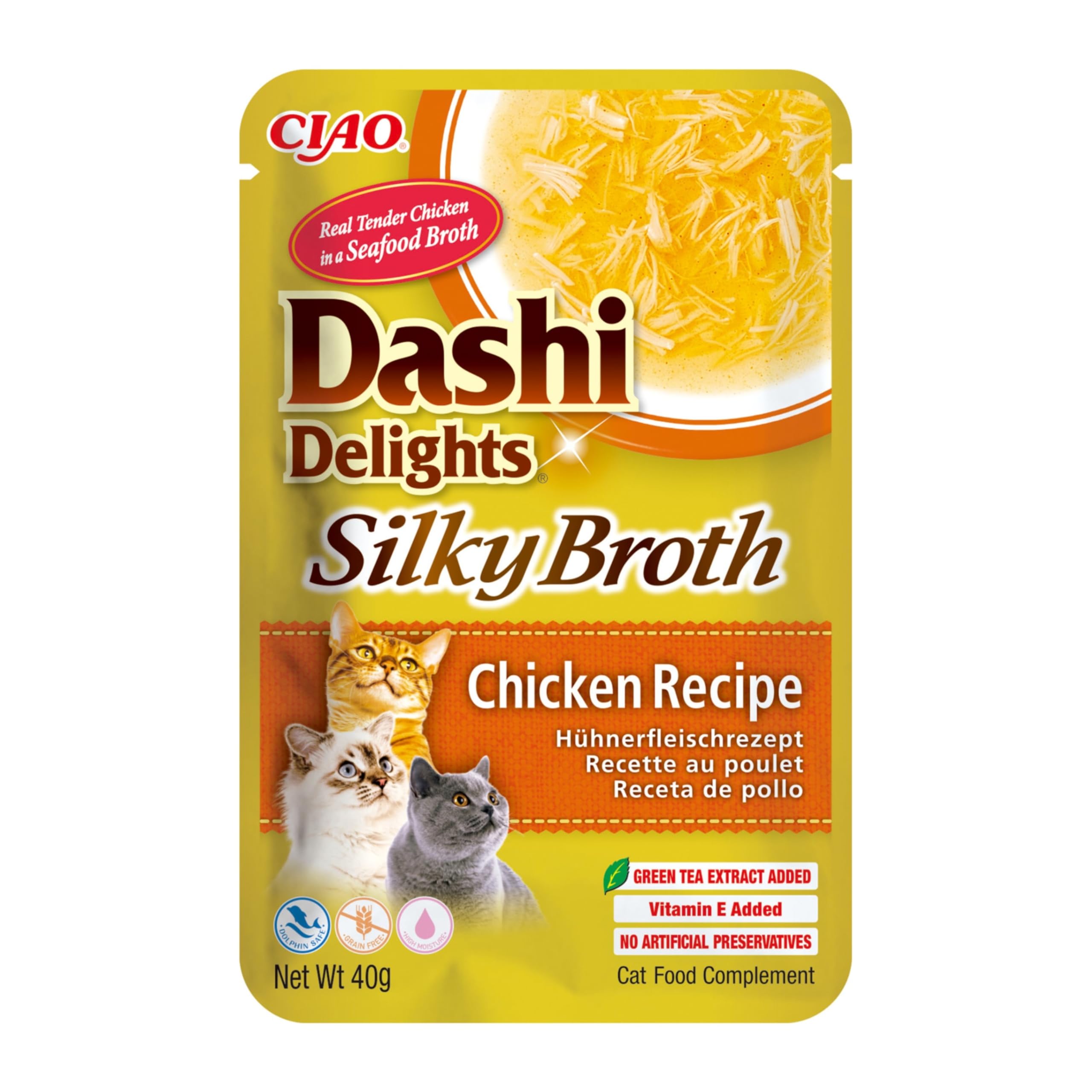 INABA Dashi Delights Silky Broth, Delicati Fiocchi in Brodo di Pollo - Cibo Umido per Gatti, Snack per Gatti Con Proteine, Ingredienti Naturali - Pasto Complementare - 1 x 40gr