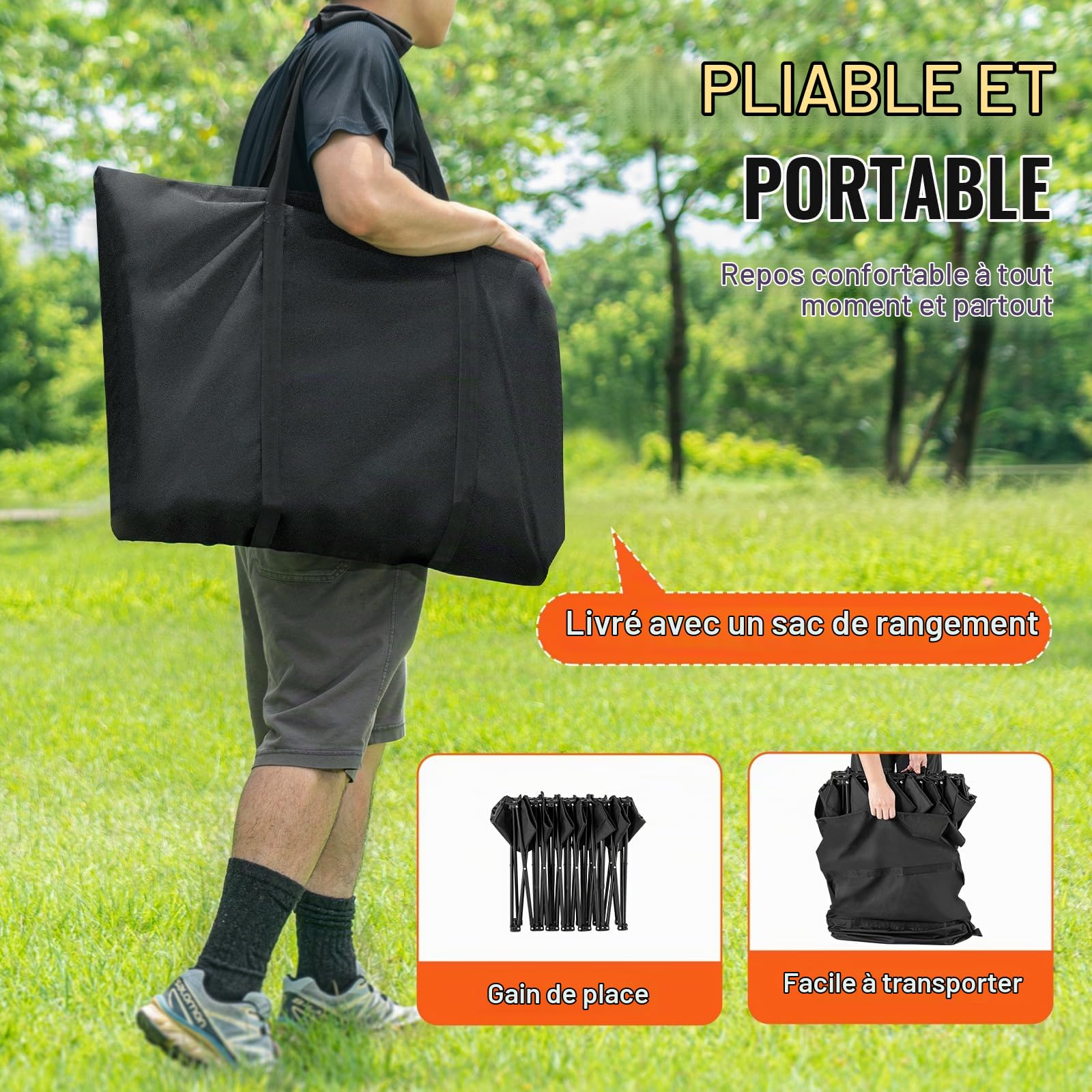 VEVOR Banc Pliant Portable à 6 Places, Banc de Camping Pliable en Plein air avec Sac de Transport, Banc latéral de Sport d'équipe pour Football, Camping, pêche, siège instantané sans Assemblage, Noir