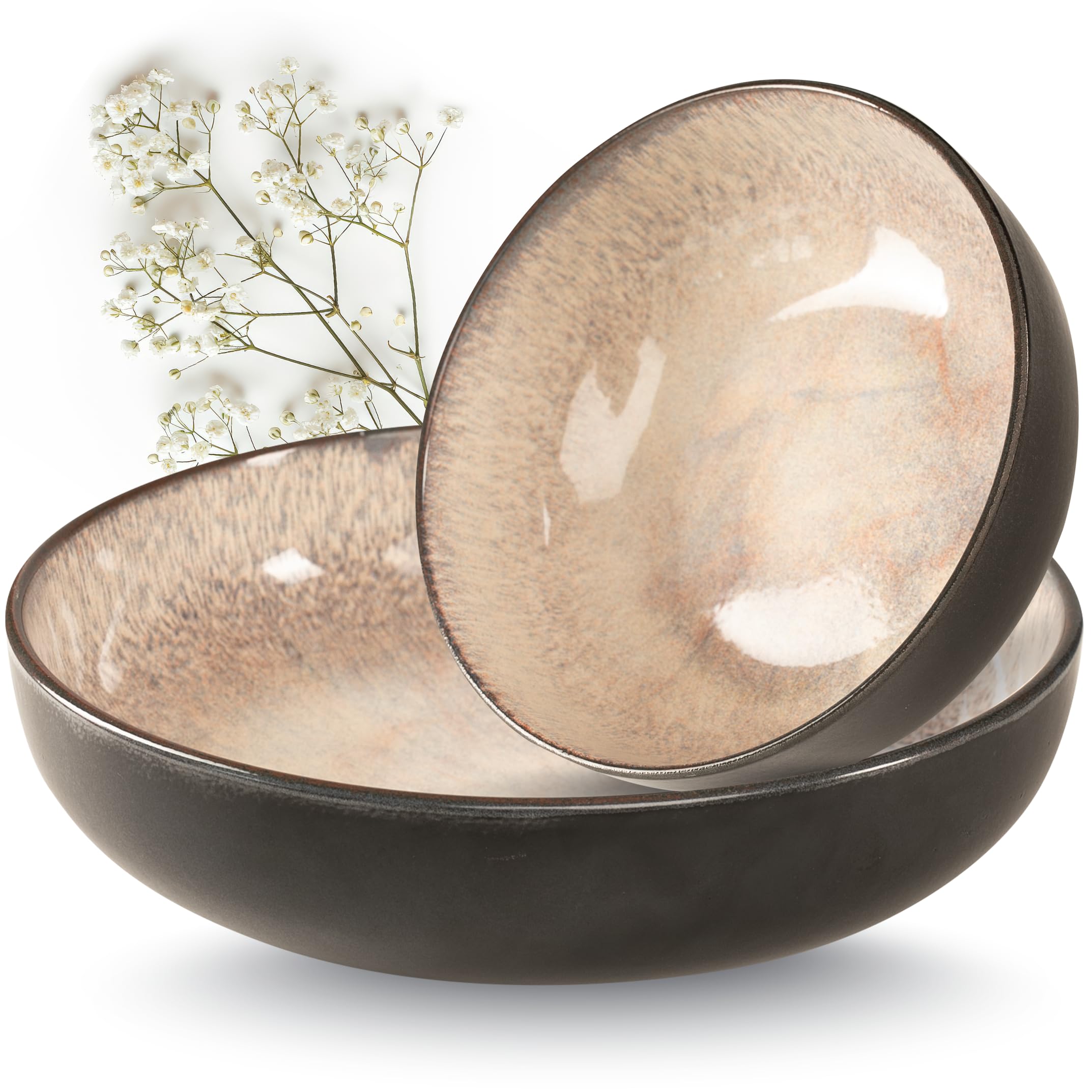 Moritz & Moritz VIDA Juego de cuencos para servir beige, 2 cuencos grandes de porcelana, modernos y atemporales, aptos para microondas y lavavajillas, perfecto para ensaladas, pastas