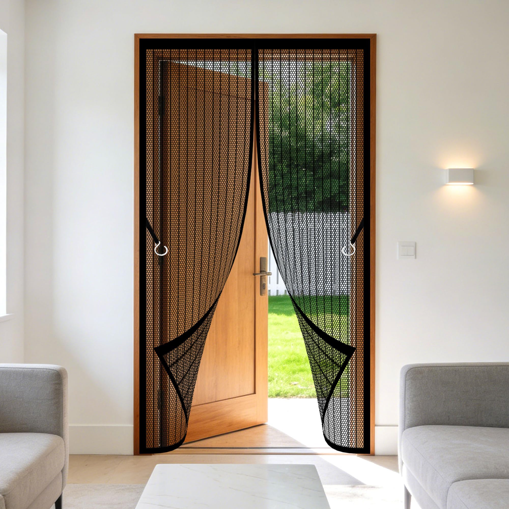 Magnetic Fly Screen 78 x 197 cm Automatically Closes Fly Screen Curtain Keep Bugs Out Lets Fresh Air in Suitable for Patio Room Balcony Bedroom, Black